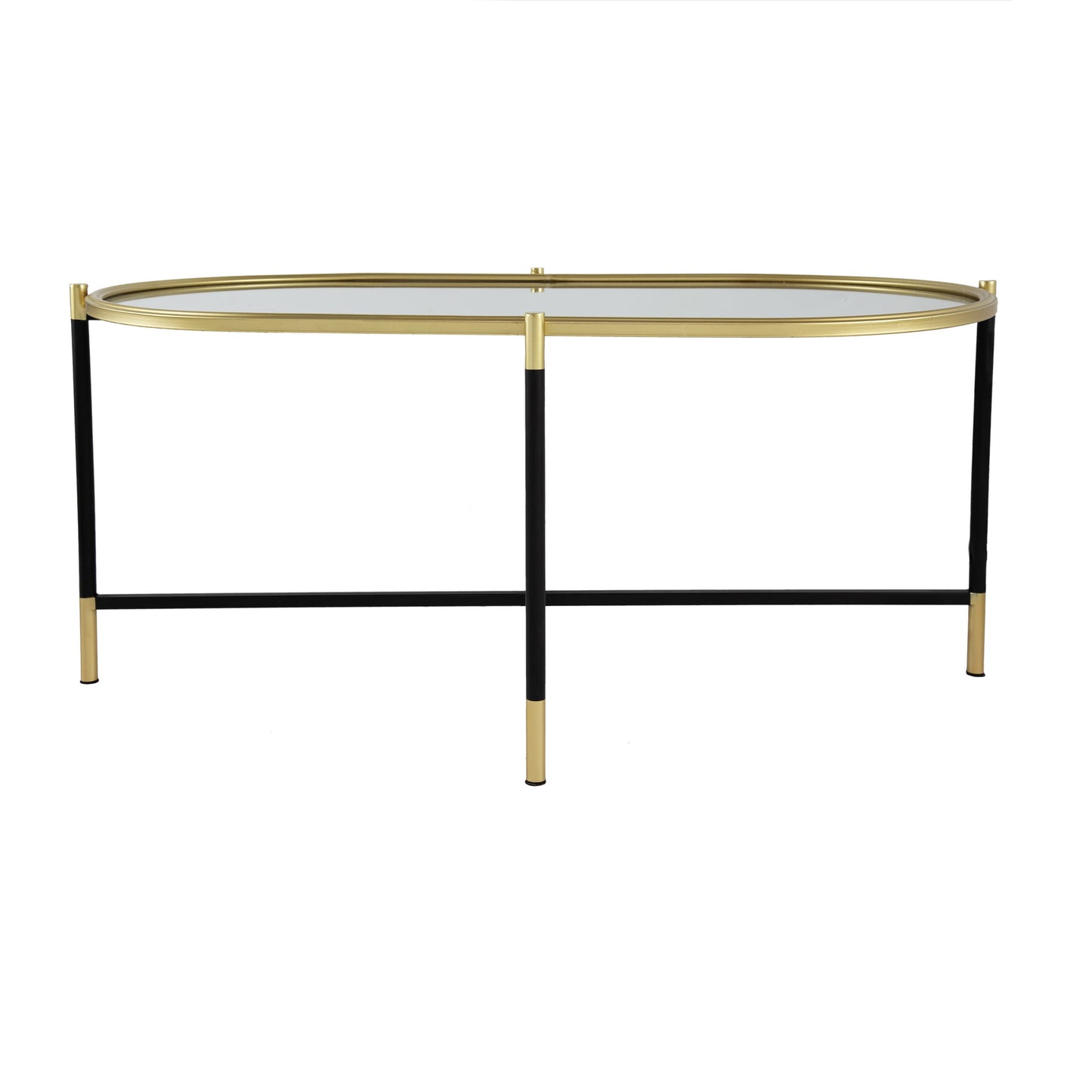 43 Inch Elongated Mirror Top Coffee Table, Iron Frame, Gold Finish, Black — Chic Home-Decor