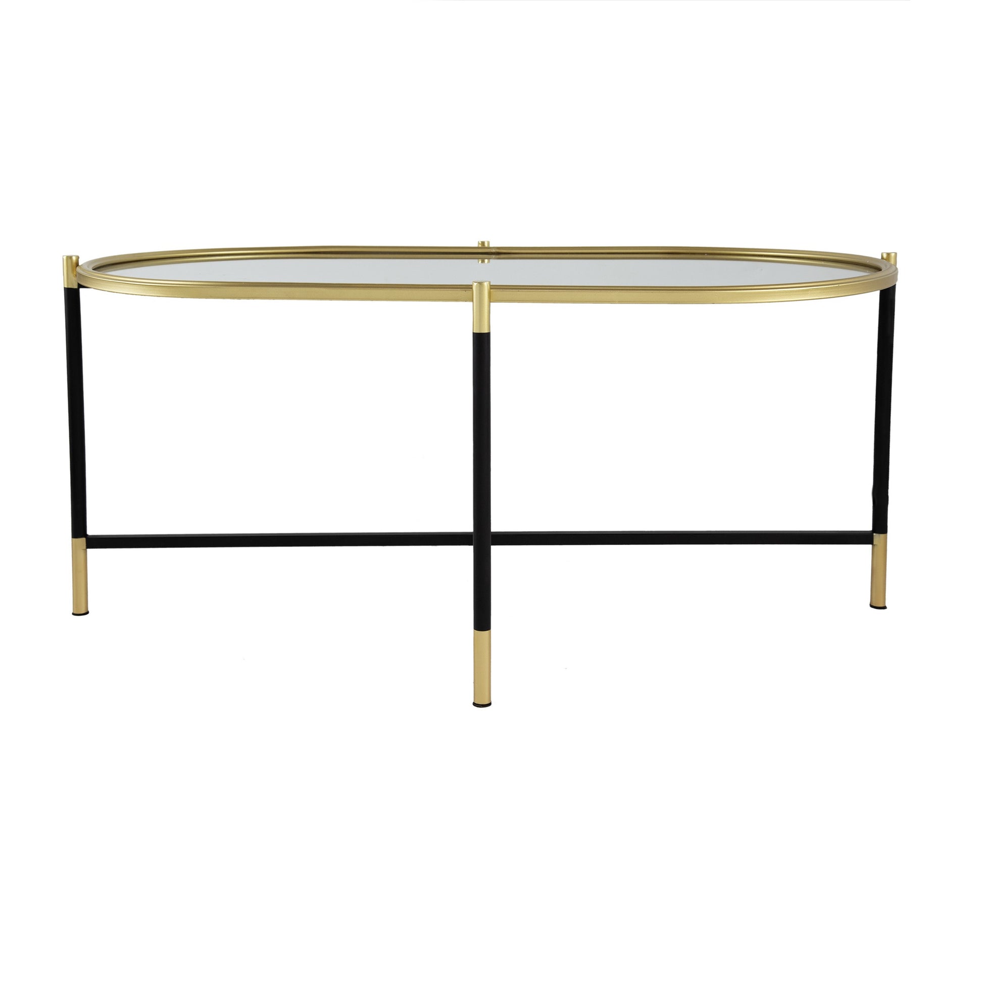43 Inch Elongated Mirror Top Coffee Table, Iron Frame, Gold Finish, Black — Chic Home-Decor