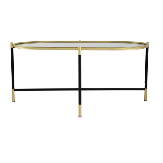 43 Inch Elongated Mirror Top Coffee Table, Iron Frame, Gold Finish, Black — Chic Home-Decor