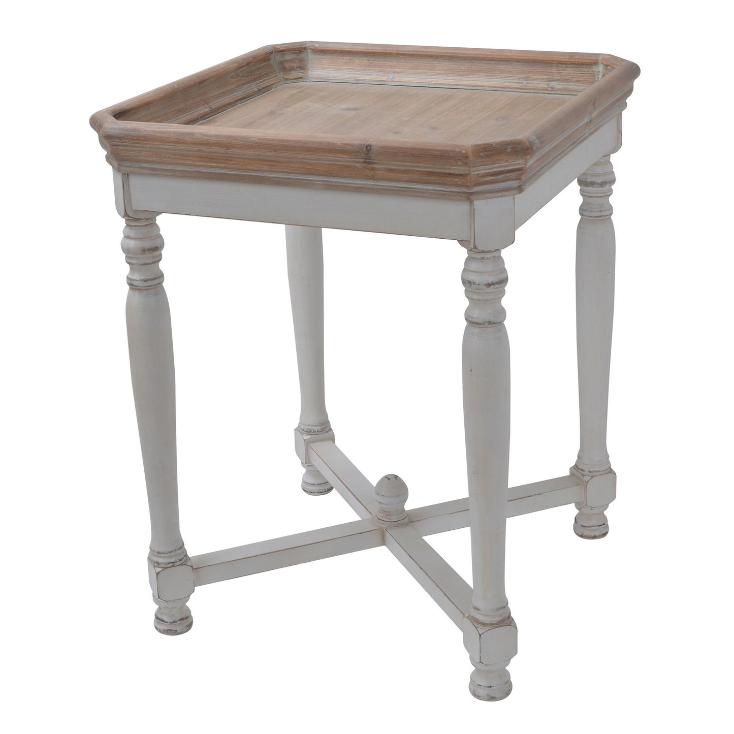 25 Inch Square End Side Table, Fir Wood, Natural Brown, Antique White — Chic Home-Decor