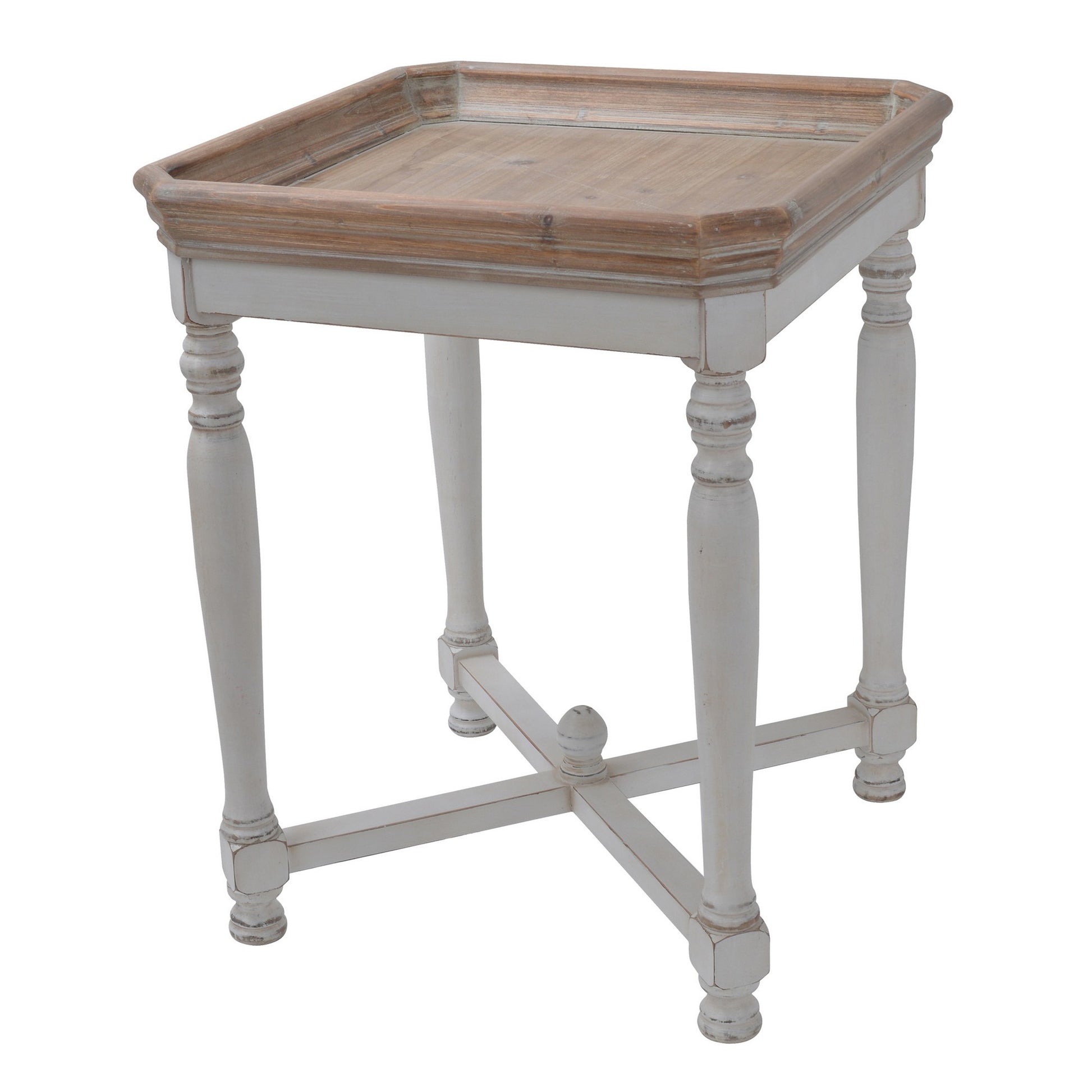25 Inch Square End Side Table, Fir Wood, Natural Brown, Antique White — Chic Home-Decor