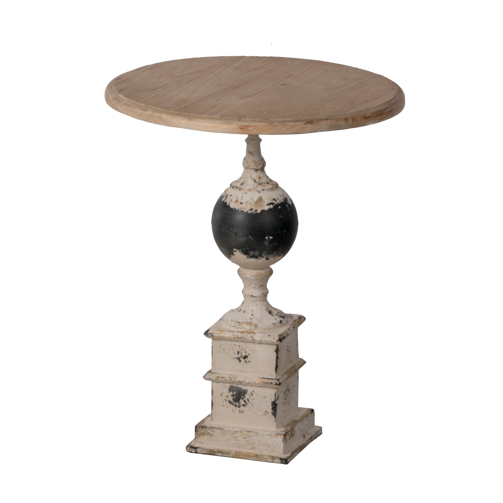 23 Inch Side Table, Round Wood Tabletop, Classic Pedestal, Vintage, Ivory — Chic Home-Decor