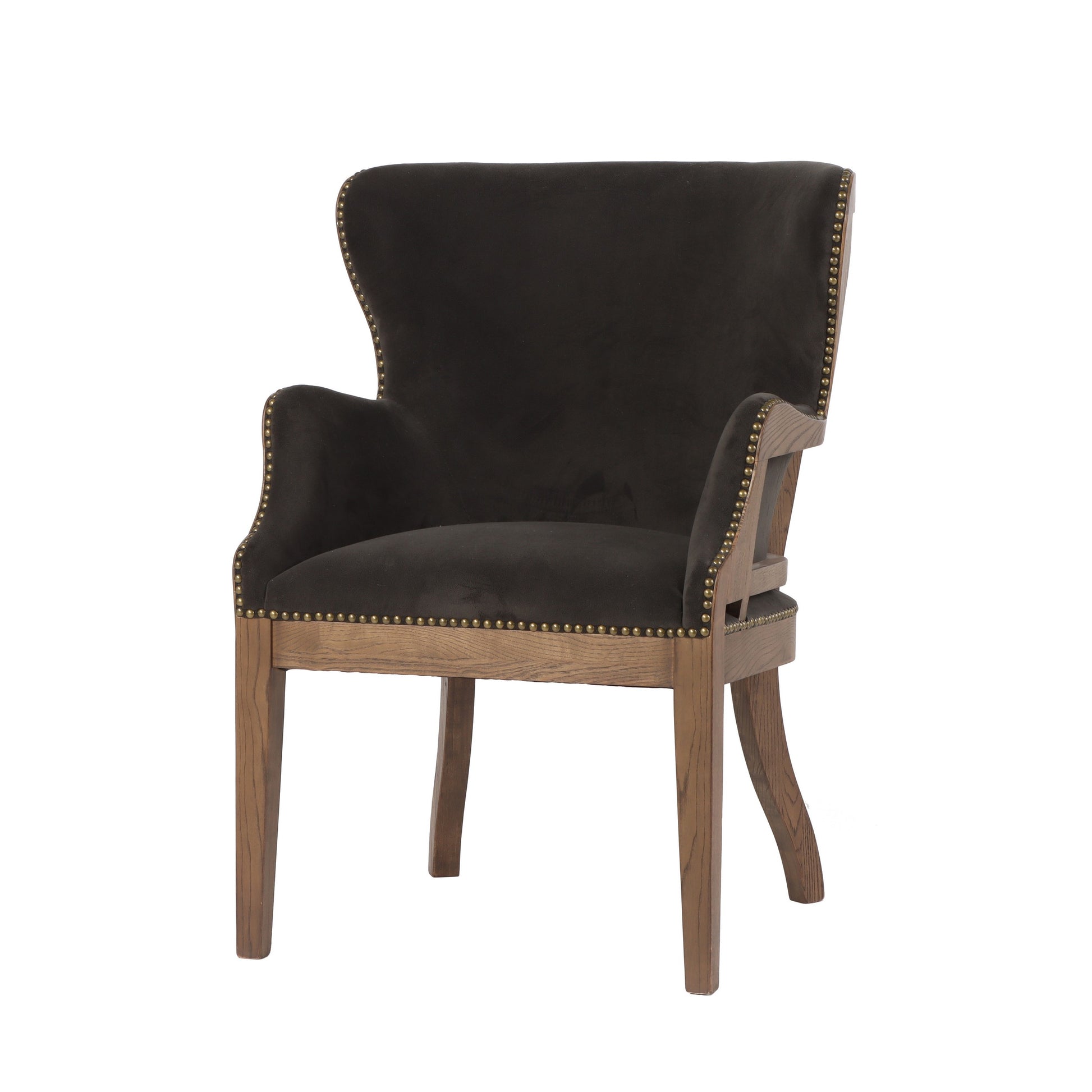26 Inch Wingback Armchair, Fabric Upholstered, Birch Wood, Black, Brown — Chic Home-Decor