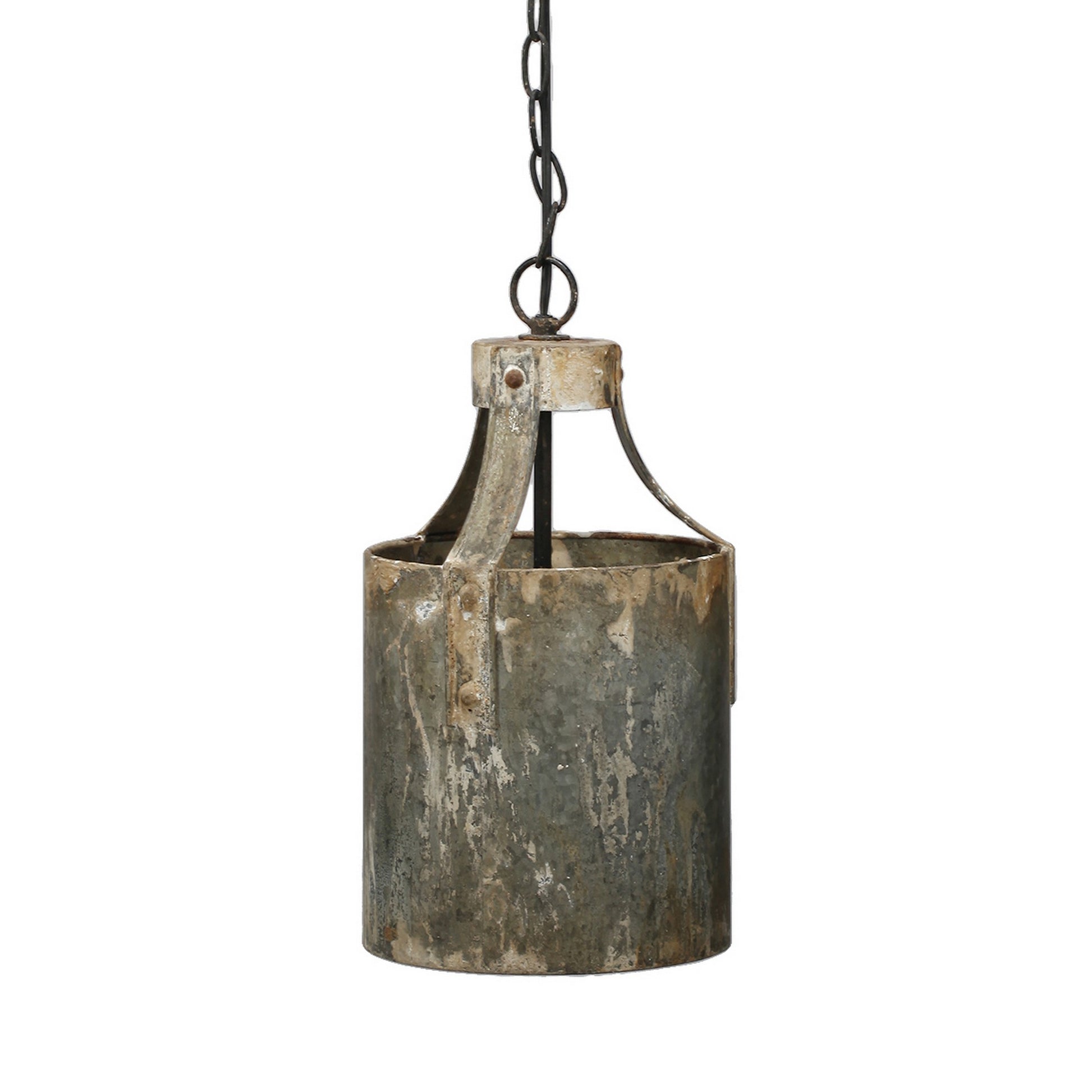 8 Inch Rustic Chandelier Pendant Light, Iron, Vintage Aged Galvanized Gray — Chic Home-Decor