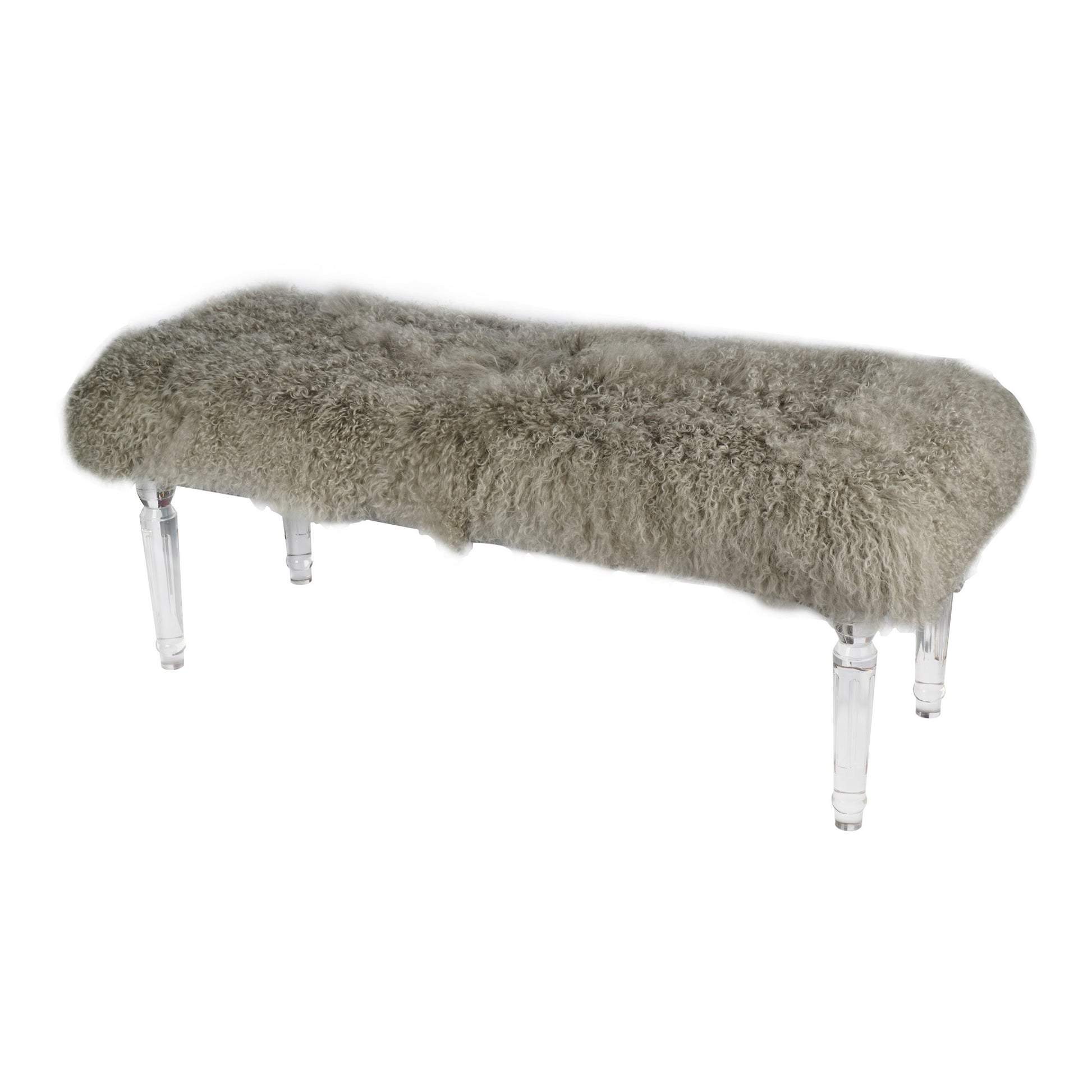 49 Inch Accent Bench, Faux Fur Seat, Clear Acrylic Legs, Smooth Rich Brown — Chic Home-Decor