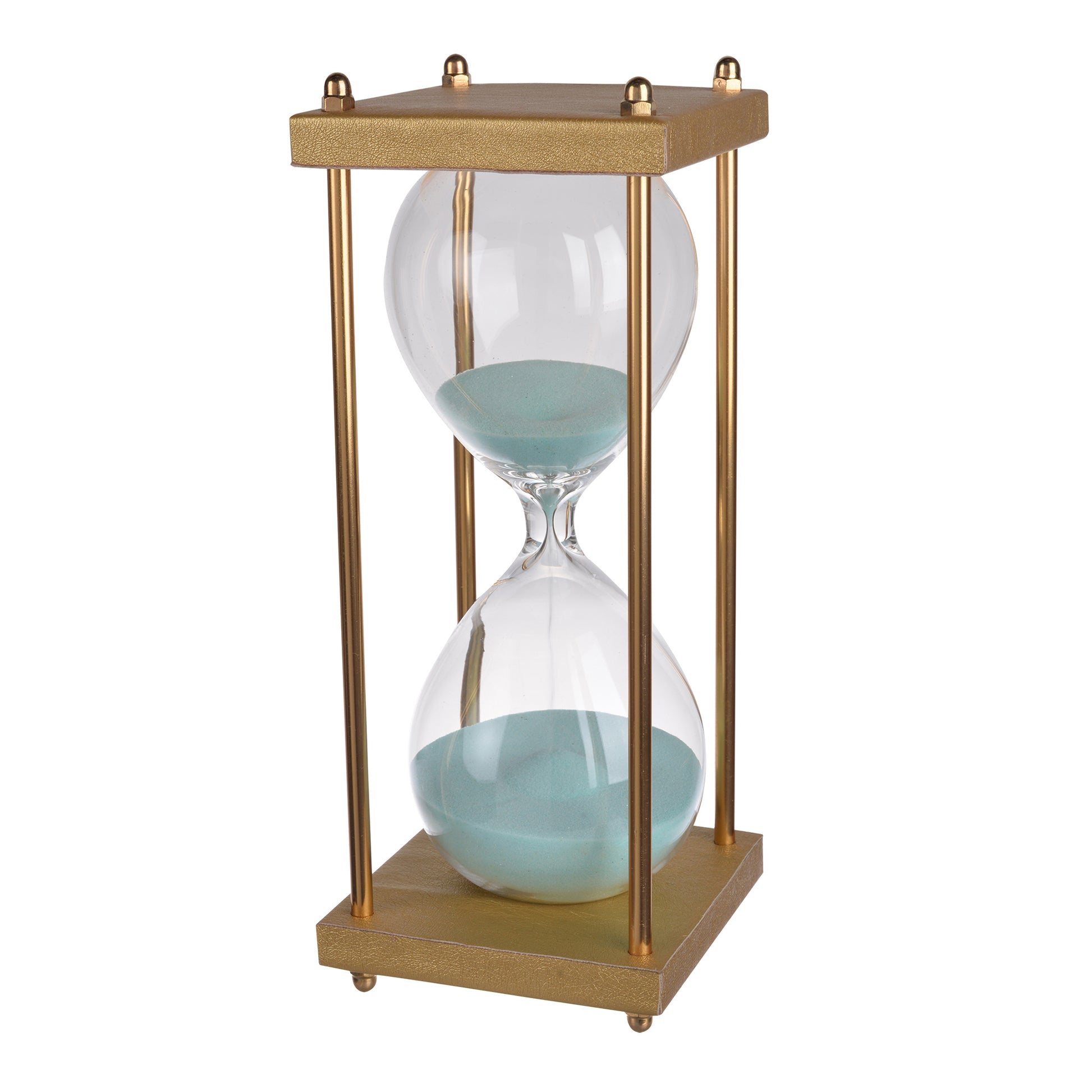 Doug Inch 30 Minute Sand Hourglass with Modern Stand Included, Gold, Blue — Chic Home-Decor