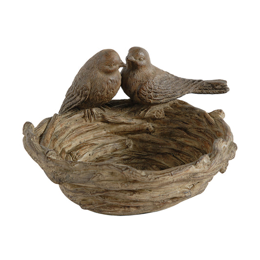 9 Inch Handcrafted Accent Table Bowl, Resin, Lovebirds Nest, Natural Brown — Chic Home-Decor
