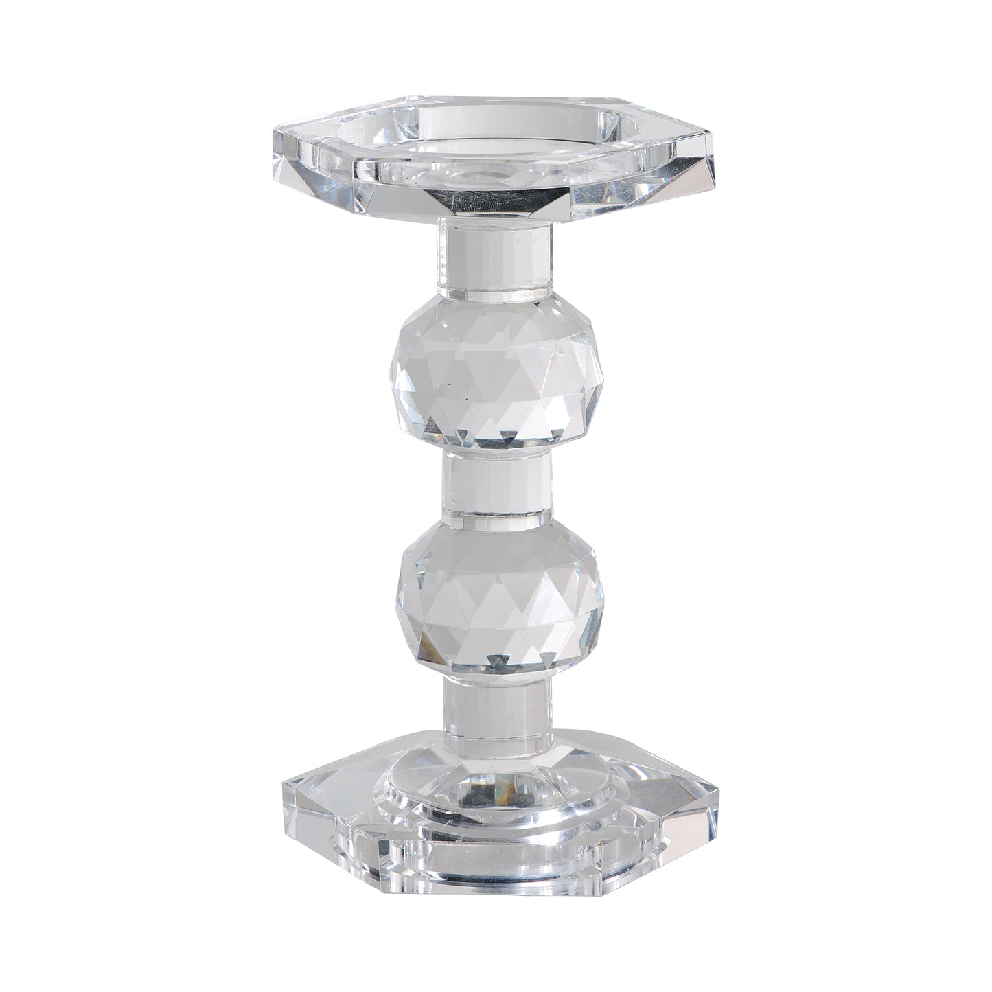 7 Inch Candle Holder, Crystal Glass Solid Turned Pillar, Clear — Chic Home-Decor