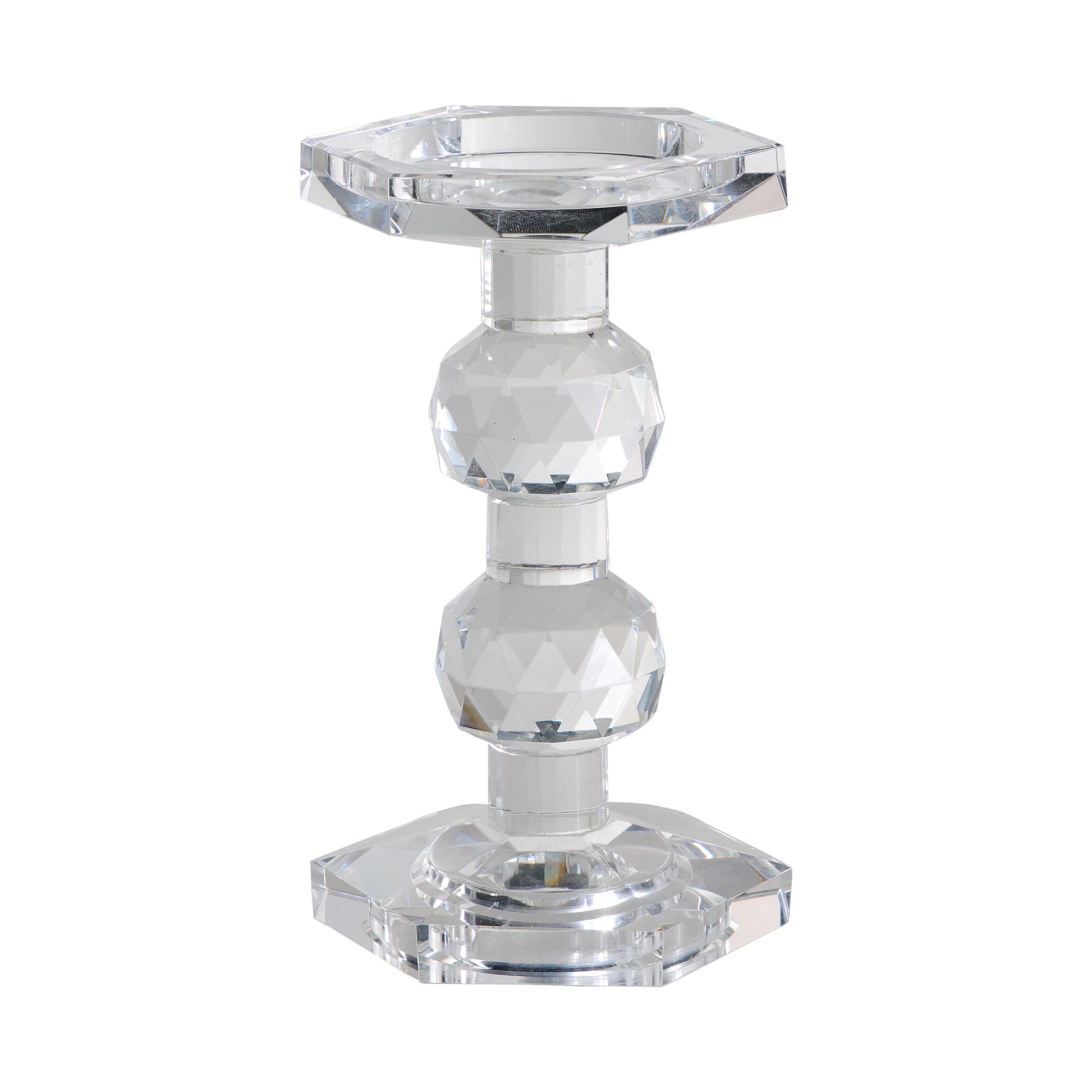 7 Inch Candle Holder, Crystal Glass Solid Turned Pillar, Clear — Chic Home-Decor