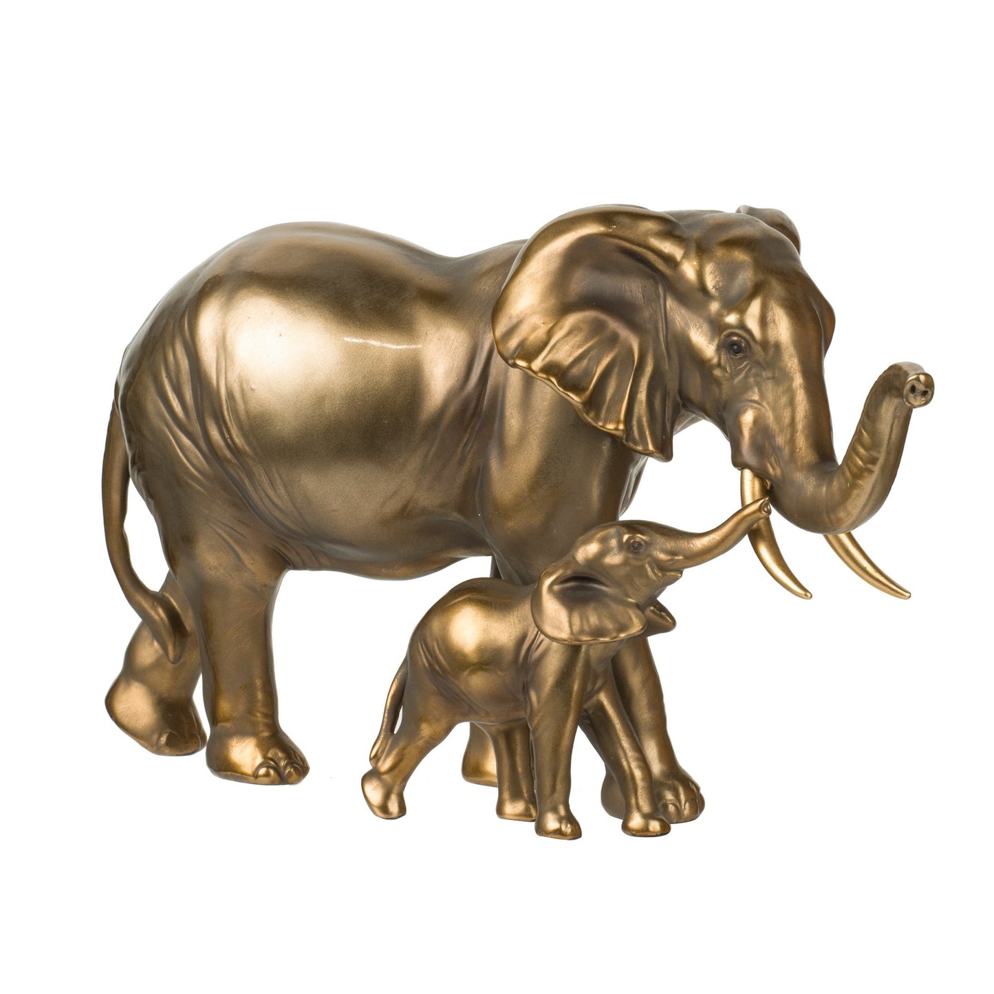 Don 12 Inch Elephant and Baby Statuette, Table Accent Decor, Gold Polyresin — Chic Home-Decor