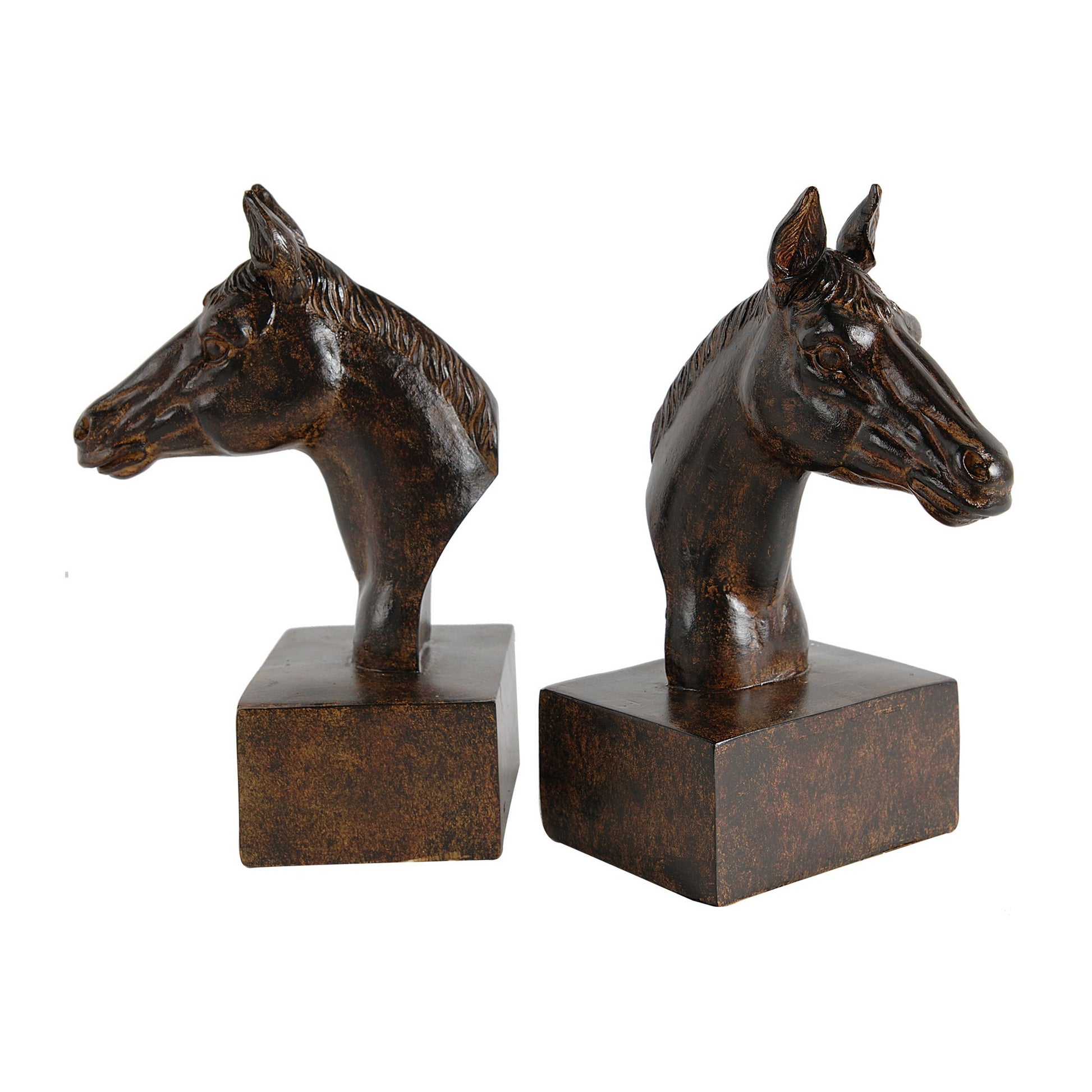 Ari Set of 2 Bookends, Elegant Realistic Horse Bust FIgurines, Dark Brown — Chic Home-Decor
