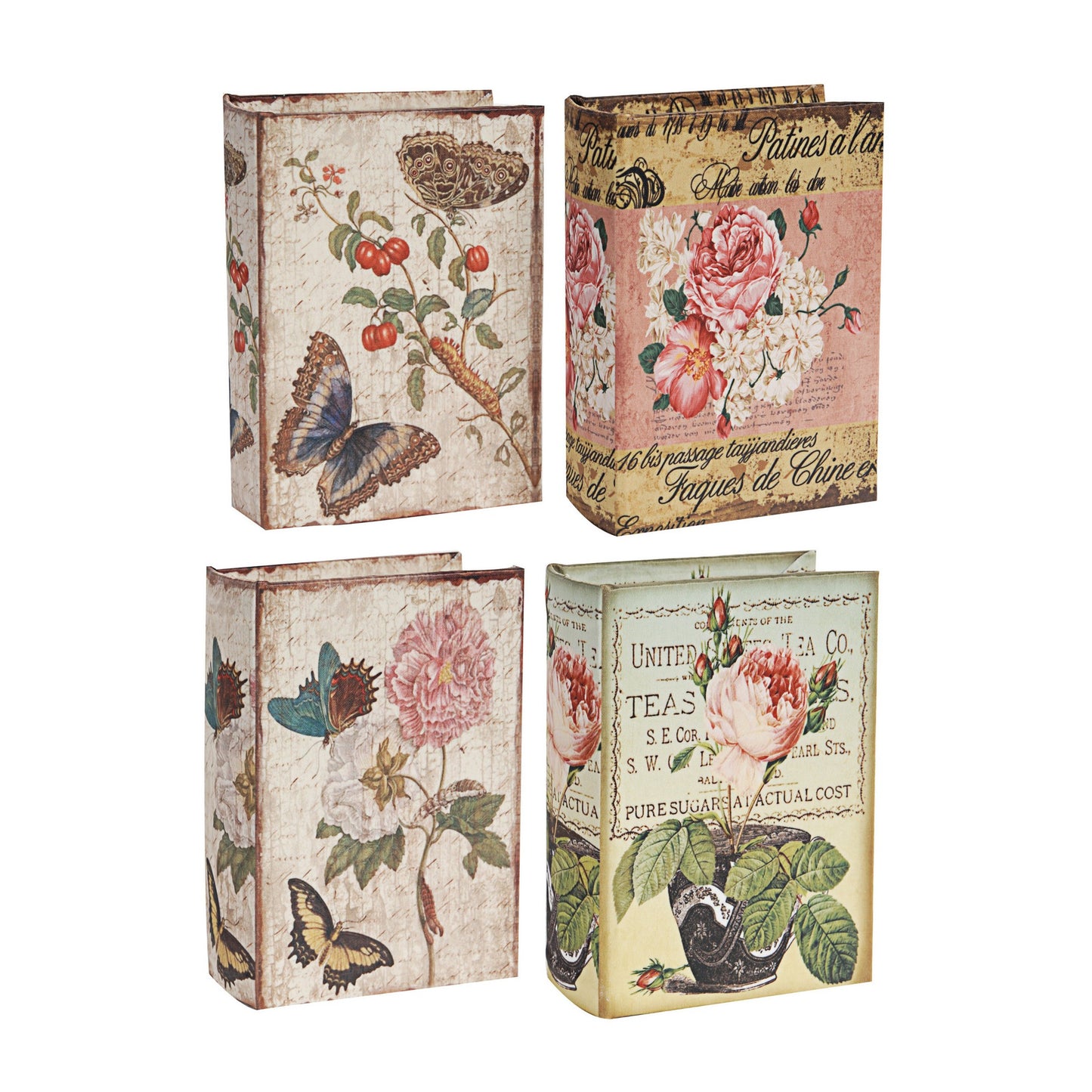 Anya Set of 4 Artisanal Boxes for Accessories, Book Inspired Look, Floral — Chic Home-Decor