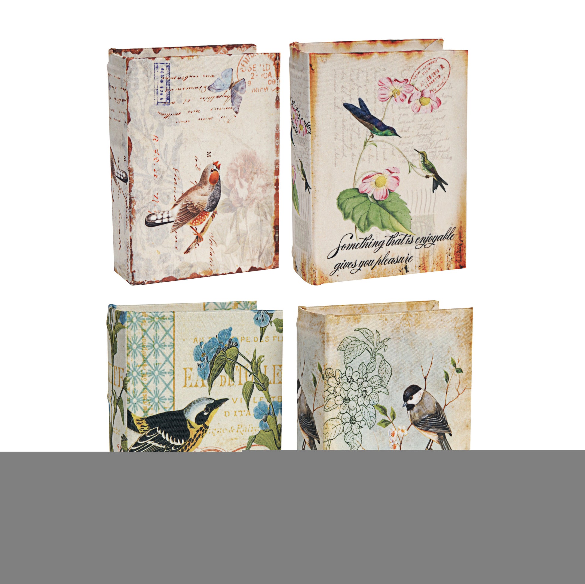 Anya Set of 4 Artisanal Boxes for Accessories, Book Inspired Look, Birds — Chic Home-Decor