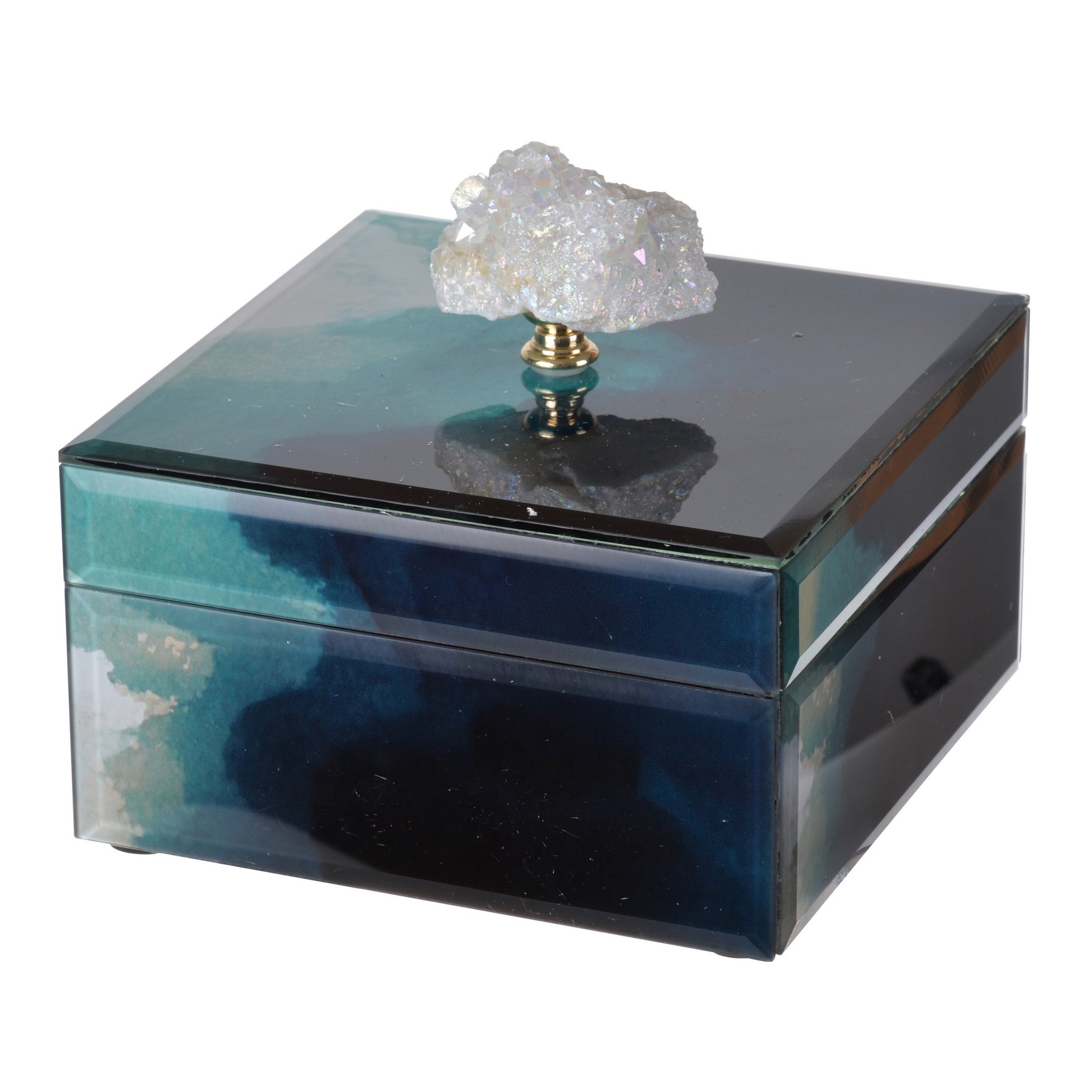 Eve 6 Inch Decorative Accessory Box, Elegant Stone with Finial Accent, Blue — Chic Home-Decor
