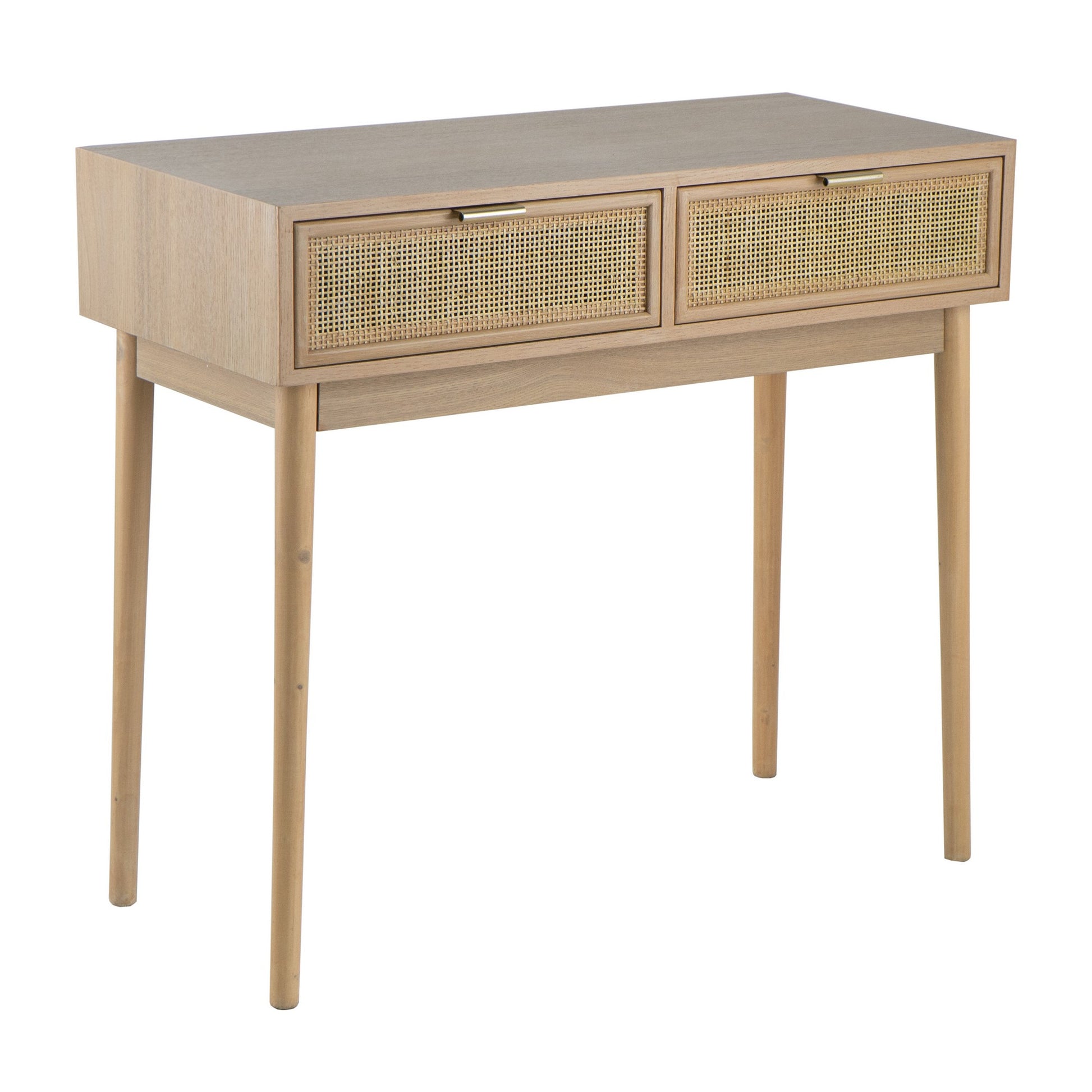 Ela 35 Inch 2 Drawer Wood Console Table, Woven Rattan Panels, Natural Brown — Chic Home-Decor