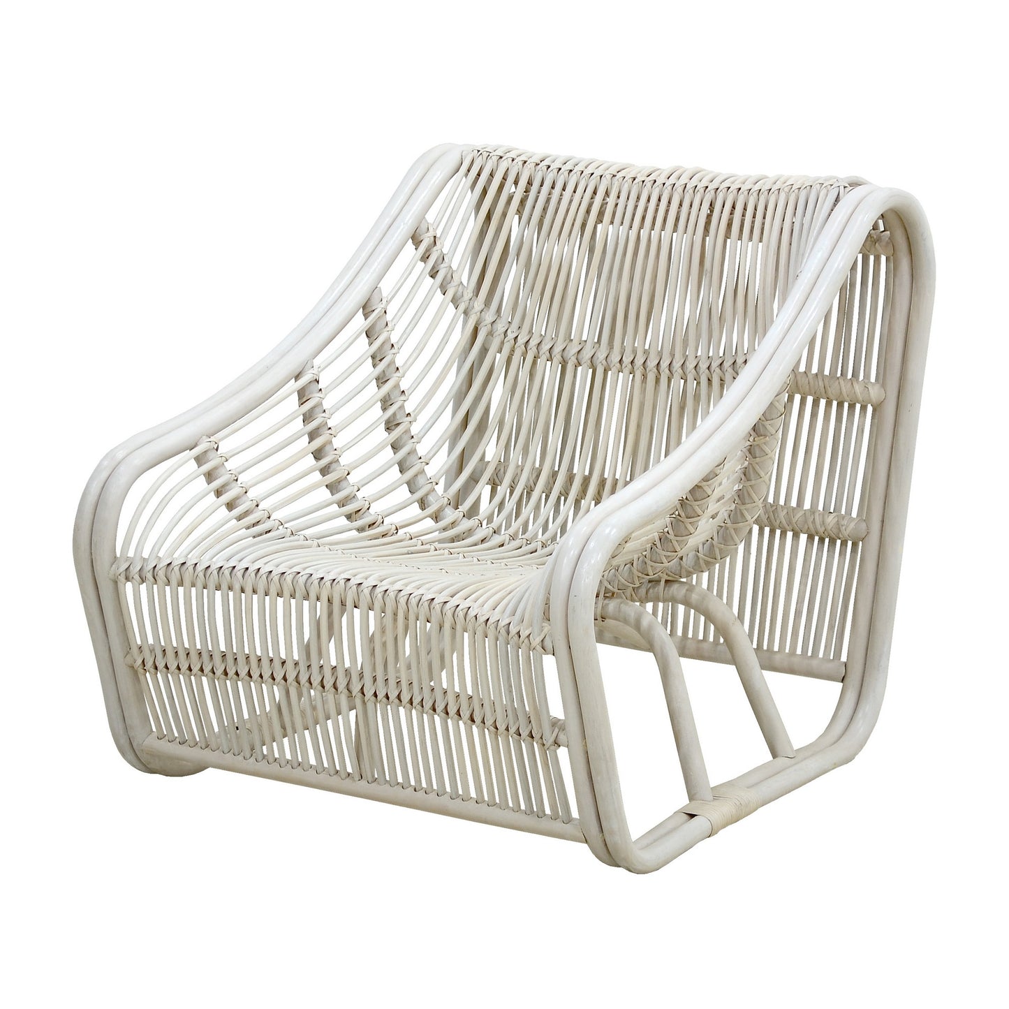 32 Inch Accent Chair, Woven Wicker, Curved Back, Sleigh Base, Modern, White — Chic Home-Decor