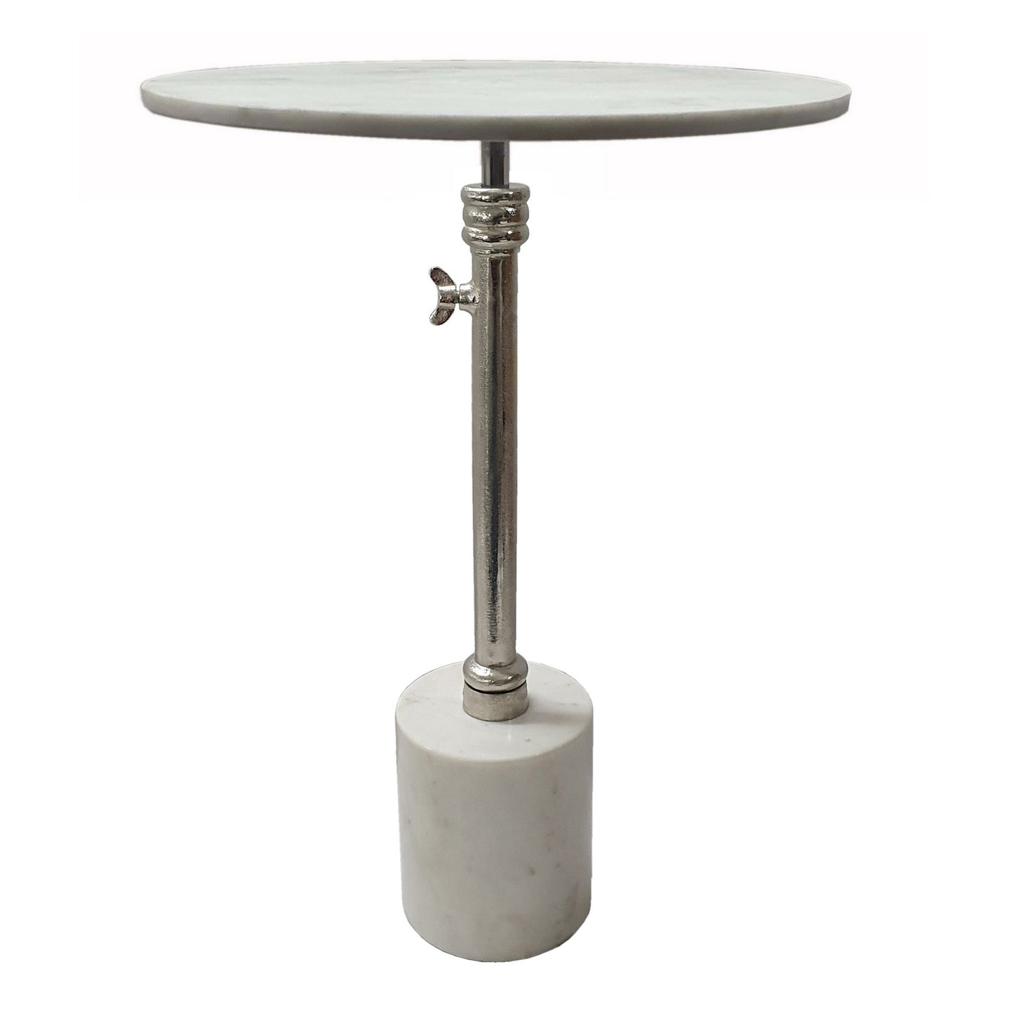 24 Inch Side Table, Aluminum Frame, Smooth Marble Top, Pedestal Base, White — Chic Home-Decor