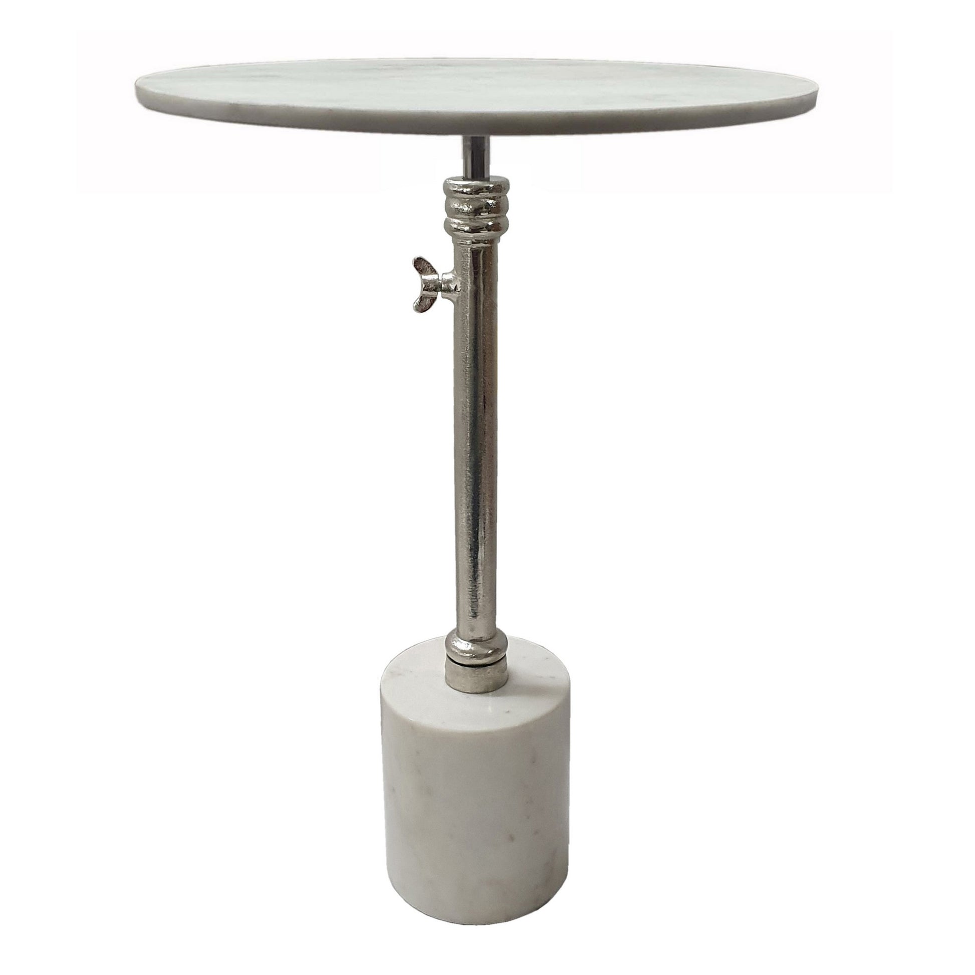 24 Inch Side Table, Aluminum Frame, Smooth Marble Top, Pedestal Base, White — Chic Home-Decor