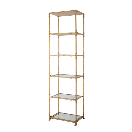71 Inch Shelf, 6 Tier Design, 5 Mirrored Glass Shelves, Iron Frame, Gold Finish — Chic Home-Decor