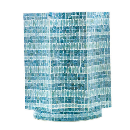 20 Inch Stool Table, Capiz Shell Inlay, Floral Geometric Design, Turquoise
