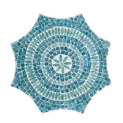 20 Inch Stool Table, Capiz Shell Inlay, Floral Geometric Design, Turquoise