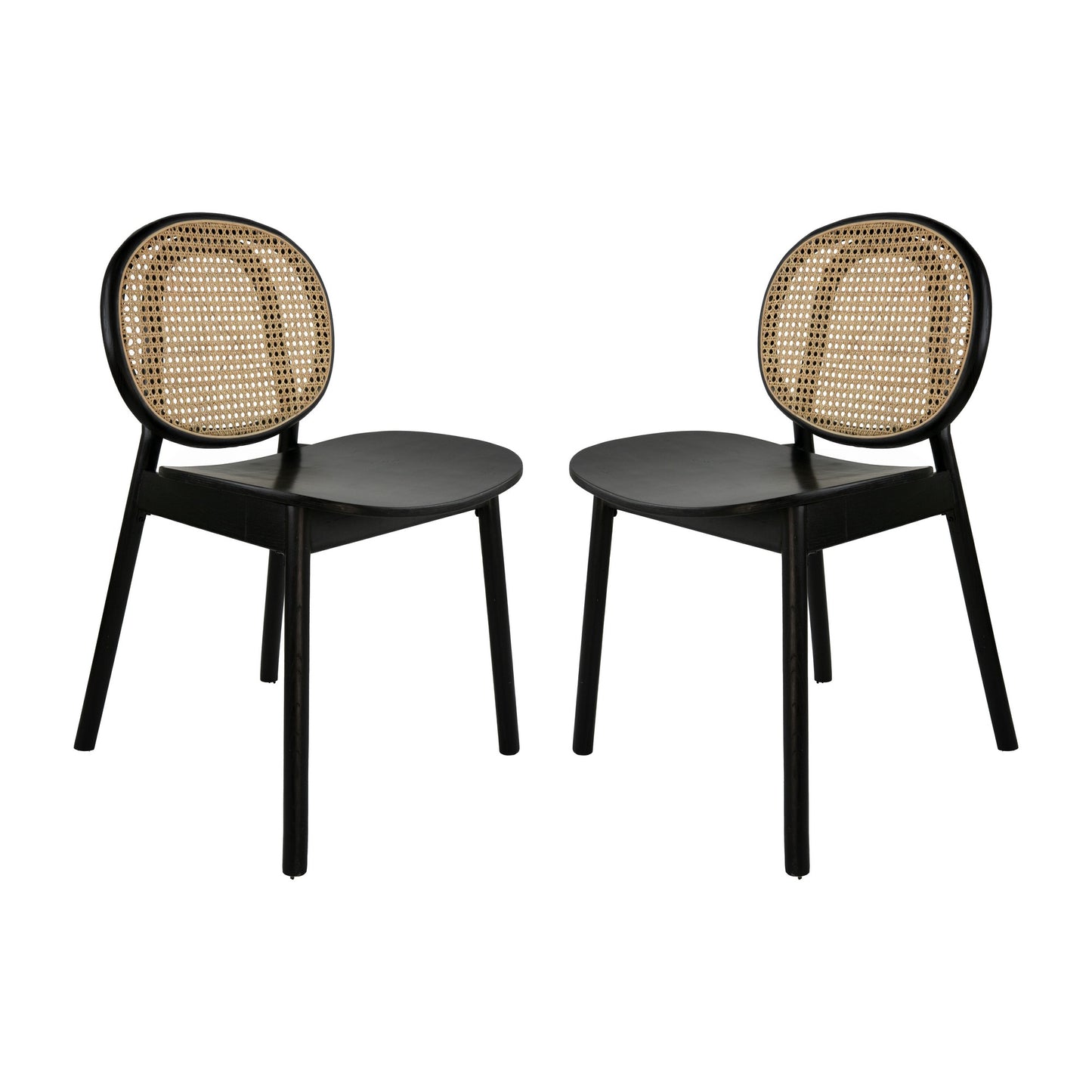 Ada 24 Inch Dining Chair, Cane Rattan Back, Beech Wood, Set of 2, Black — Chic Home-Decor