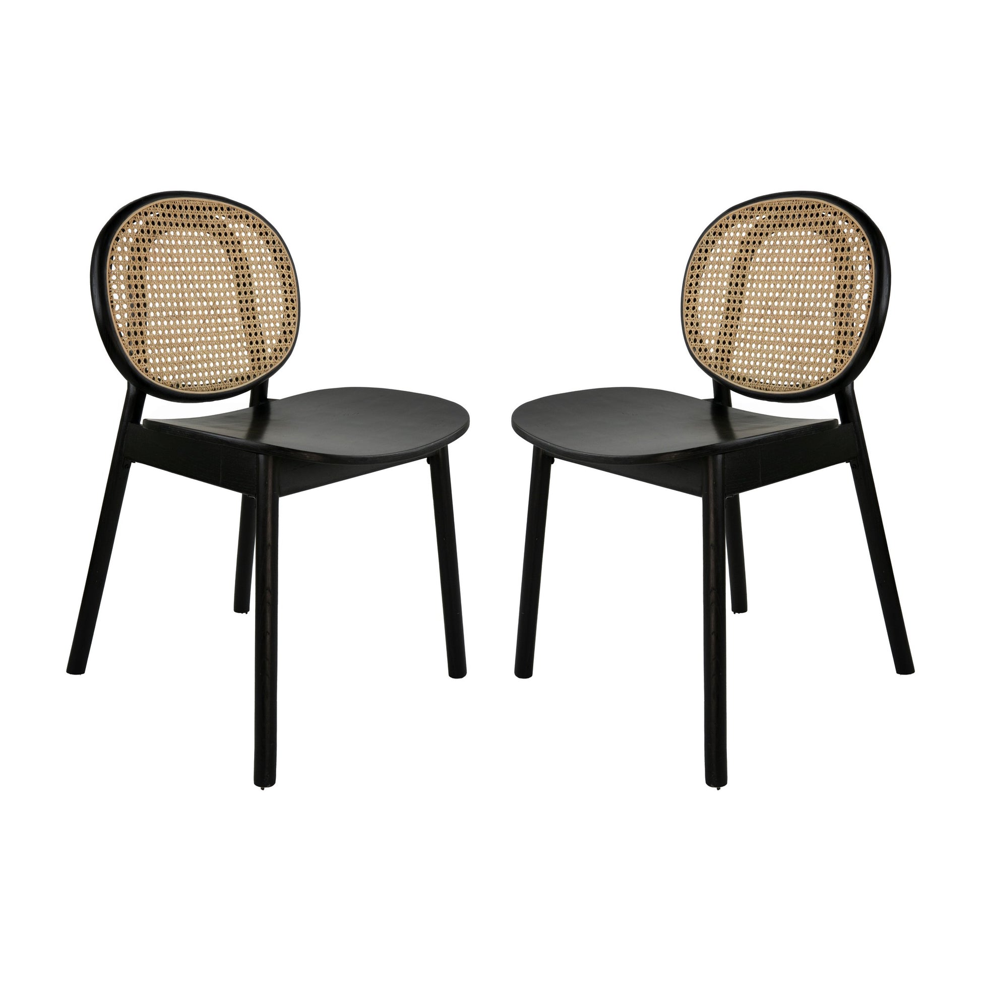 Ada 24 Inch Dining Chair, Cane Rattan Back, Beech Wood, Set of 2, Black — Chic Home-Decor