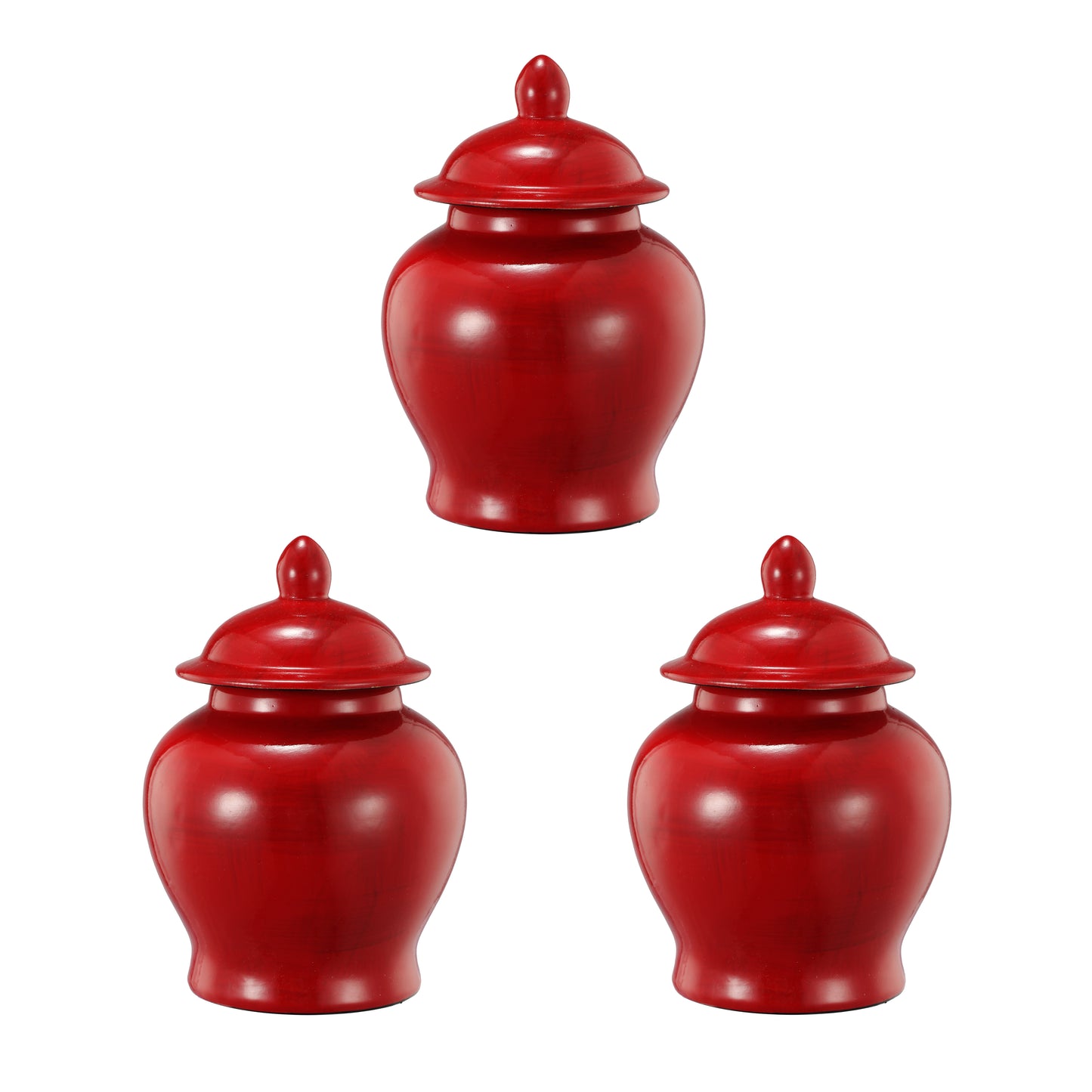 6 Inch Small Ginger Jar, Lidded, Porcelain, Bell Shape Set of 3, Red — Chic Home-Decor
