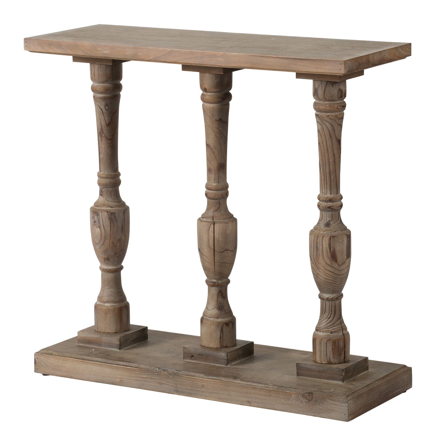 36 Inch Console Table, Fir Wood, Classical Turned Pedestal Base, Gray — Chic Home-Decor