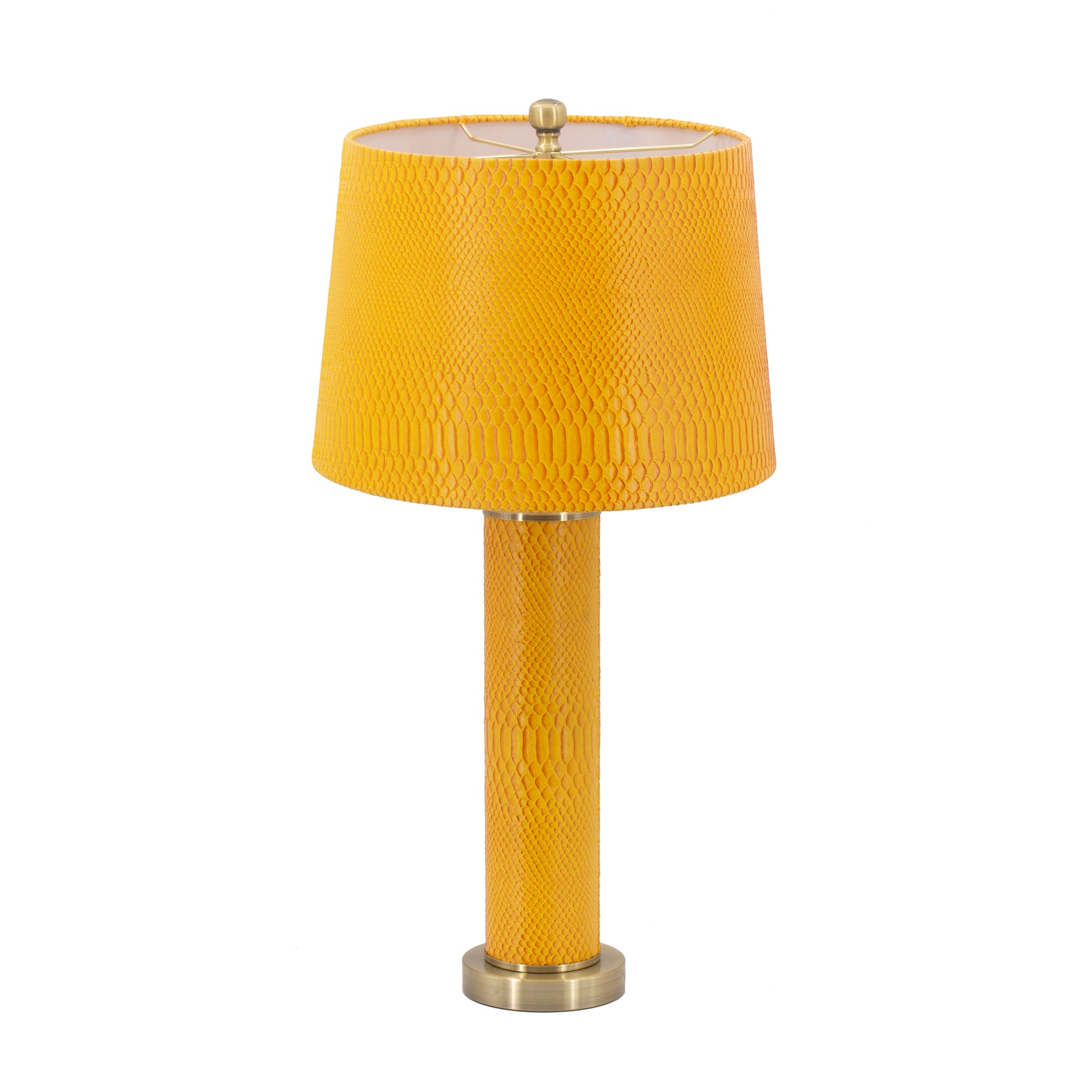 27 Inch Modern Table Lamp, Vegan Faux Leather, Iron, Bright Orange Yellow — Chic Home-Decor