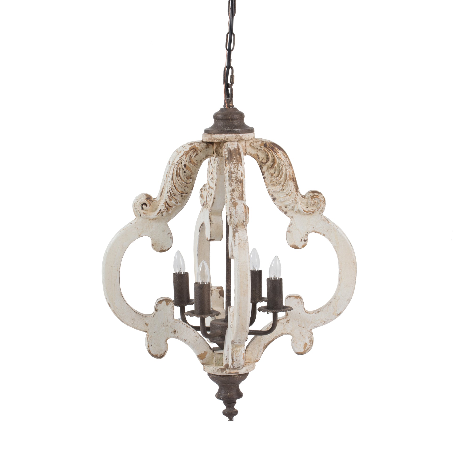 20 Inch 4 Light Wood Chandelier, Classic Candelabra Style, Vintage, White — Chic Home-Decor