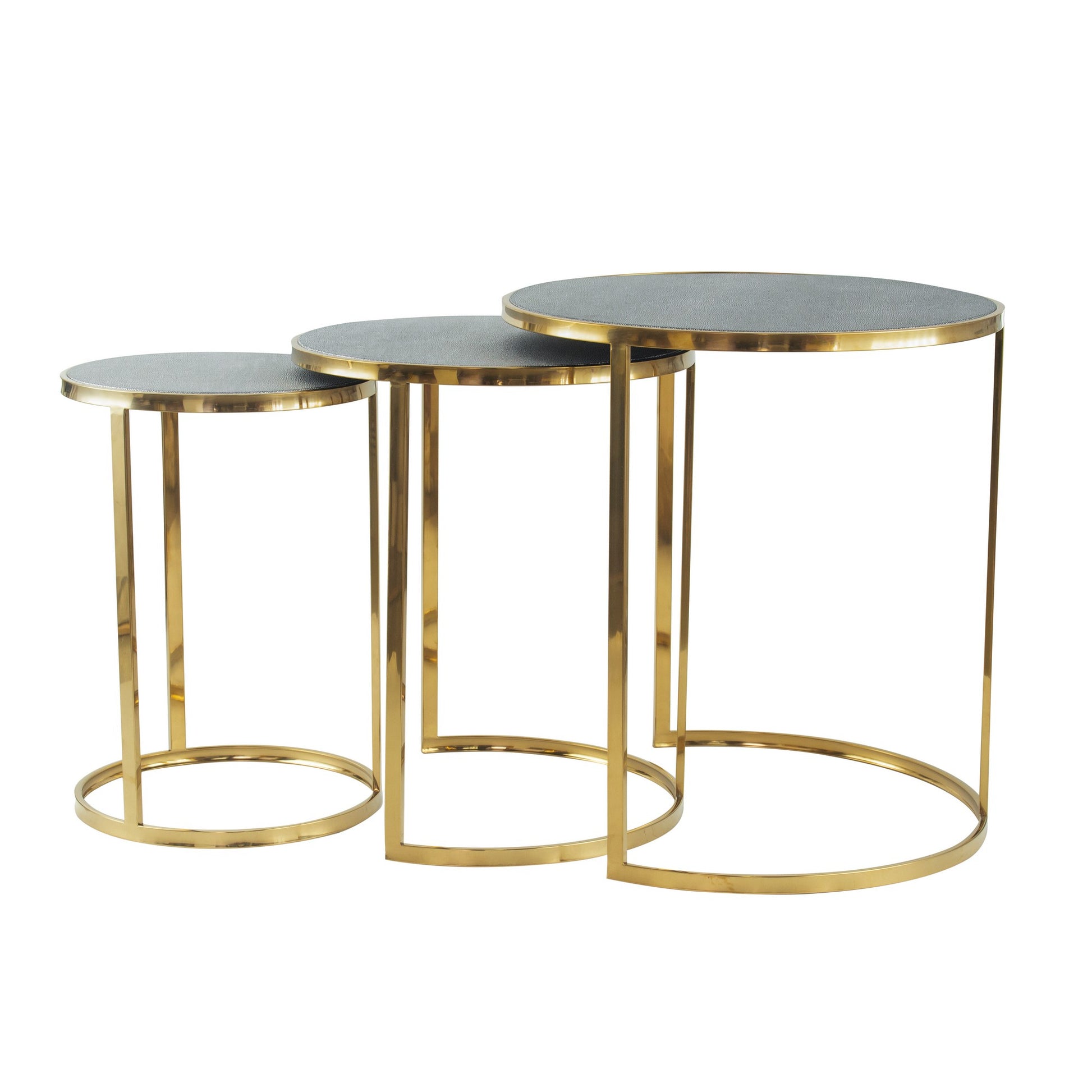 24, 22, 21 Inch Nesting Table, Gold Stainless Steel, Vegan Faux Leather Top — Chic Home-Decor
