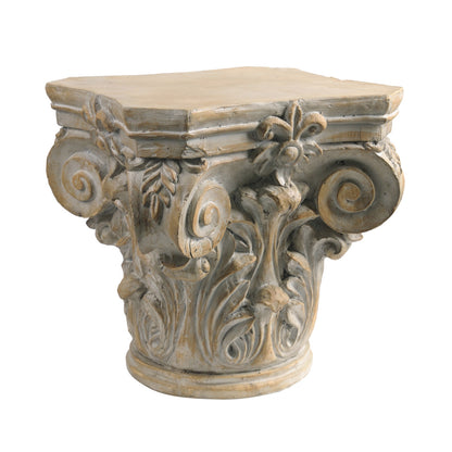 18 Inch Column Pedestal, Classic Carved Scrollwork, Floral, Antique White — Chic Home-Decor