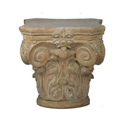 18 Inch Column Pedestal, Classic Carved Scrollwork, Floral, Antique White