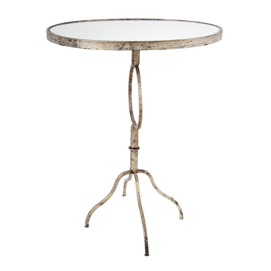 28 Inch Accent Side Table, Oval Mirror Top, Metal Base, Rustic Gold Finish — Chic Home-Decor