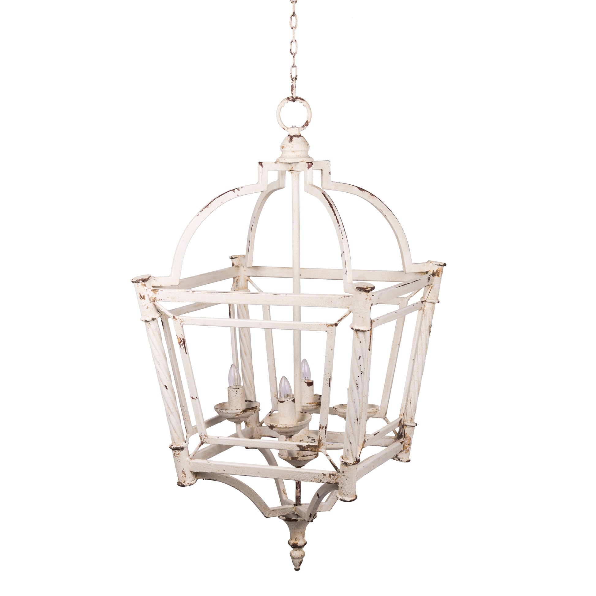 18 Inch Chandelier, Birdcage Design Iron, Farmhouse Weathered Antique White — Chic Home-Decor
