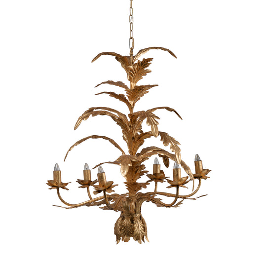 26 Inch 6 Light Chandelier, Iron, Cascading Leaves, Vintage, Classic, Gold — Chic Home-Decor