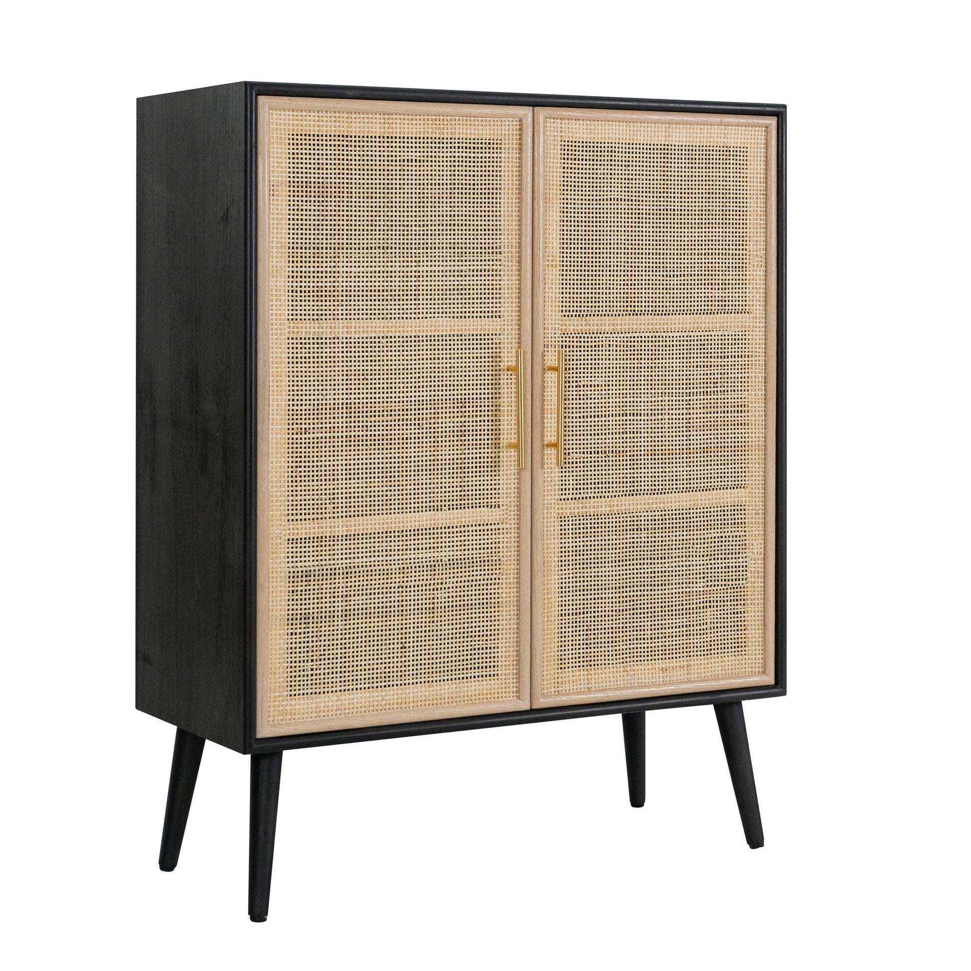 Dana 40 Inch Storage Cabinet, Wood Frame, 2 Shelves, 2 Rattan Doors, Black — Chic Home-Decor