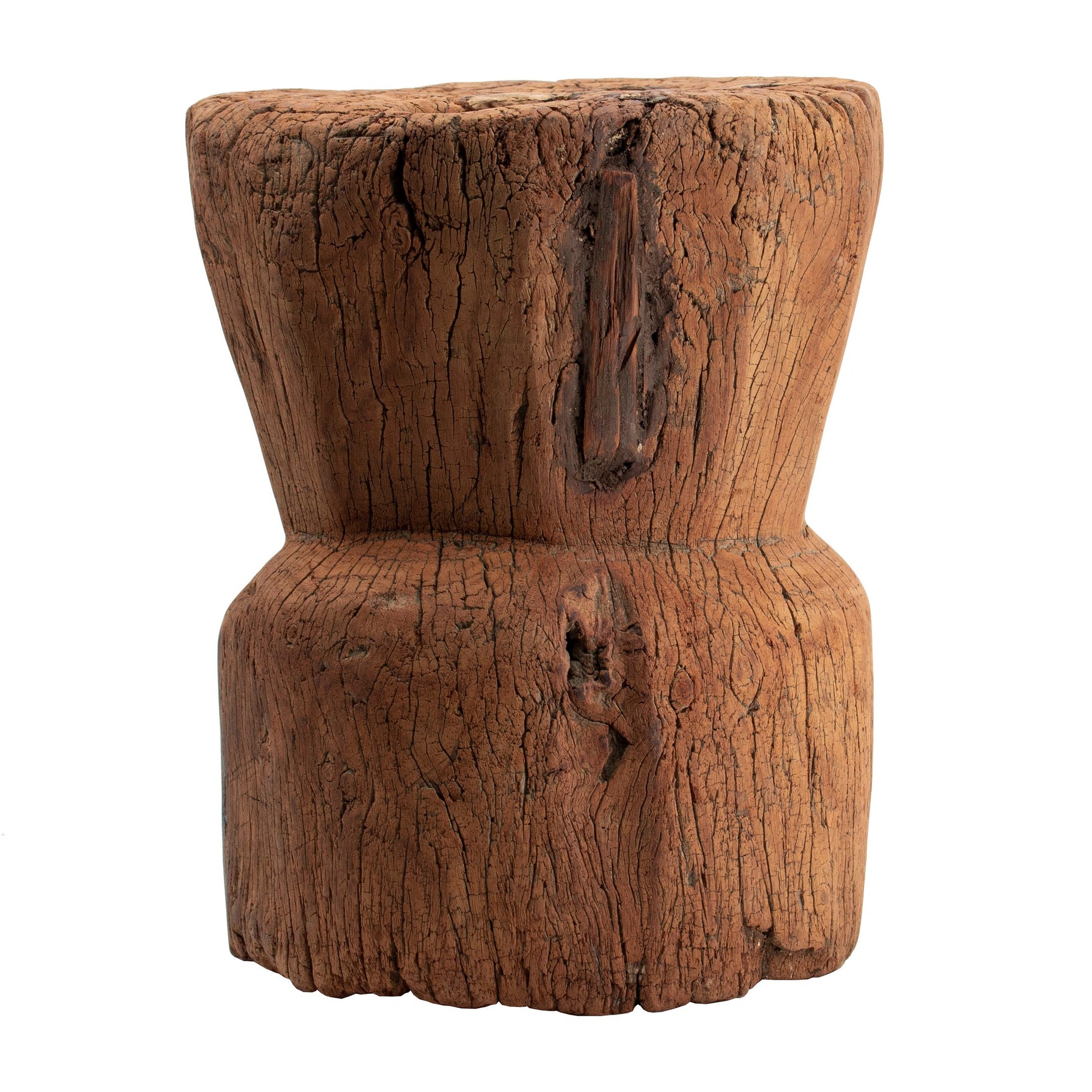 14 Inch Stool Table, Rustic Style, Tree Log Design, Distressed Wood Brown — Chic Home-Decor