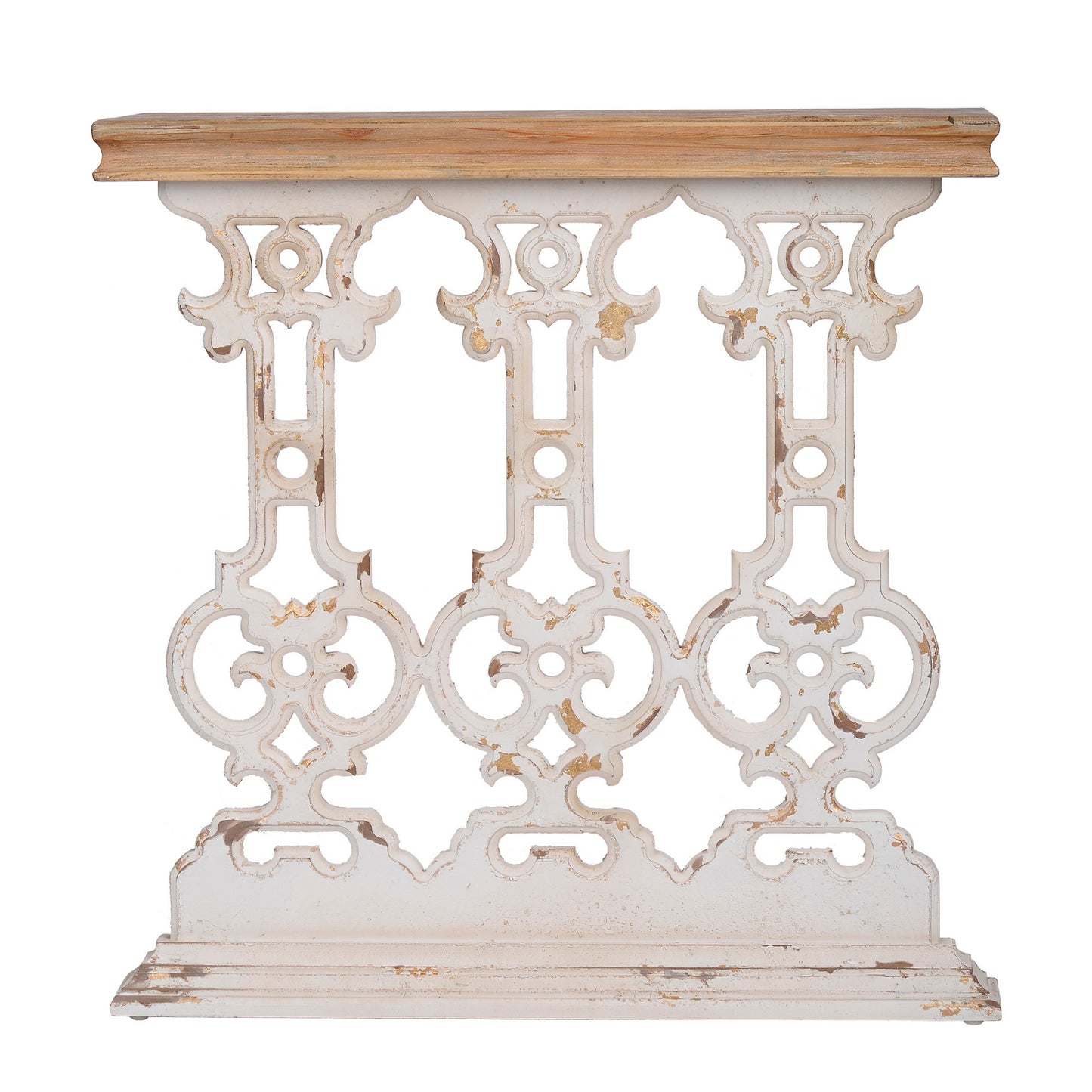 32 Inch Console Table, Fir Wood, Traditional, Scrollwork, Whitewash, Brown — Chic Home-Decor