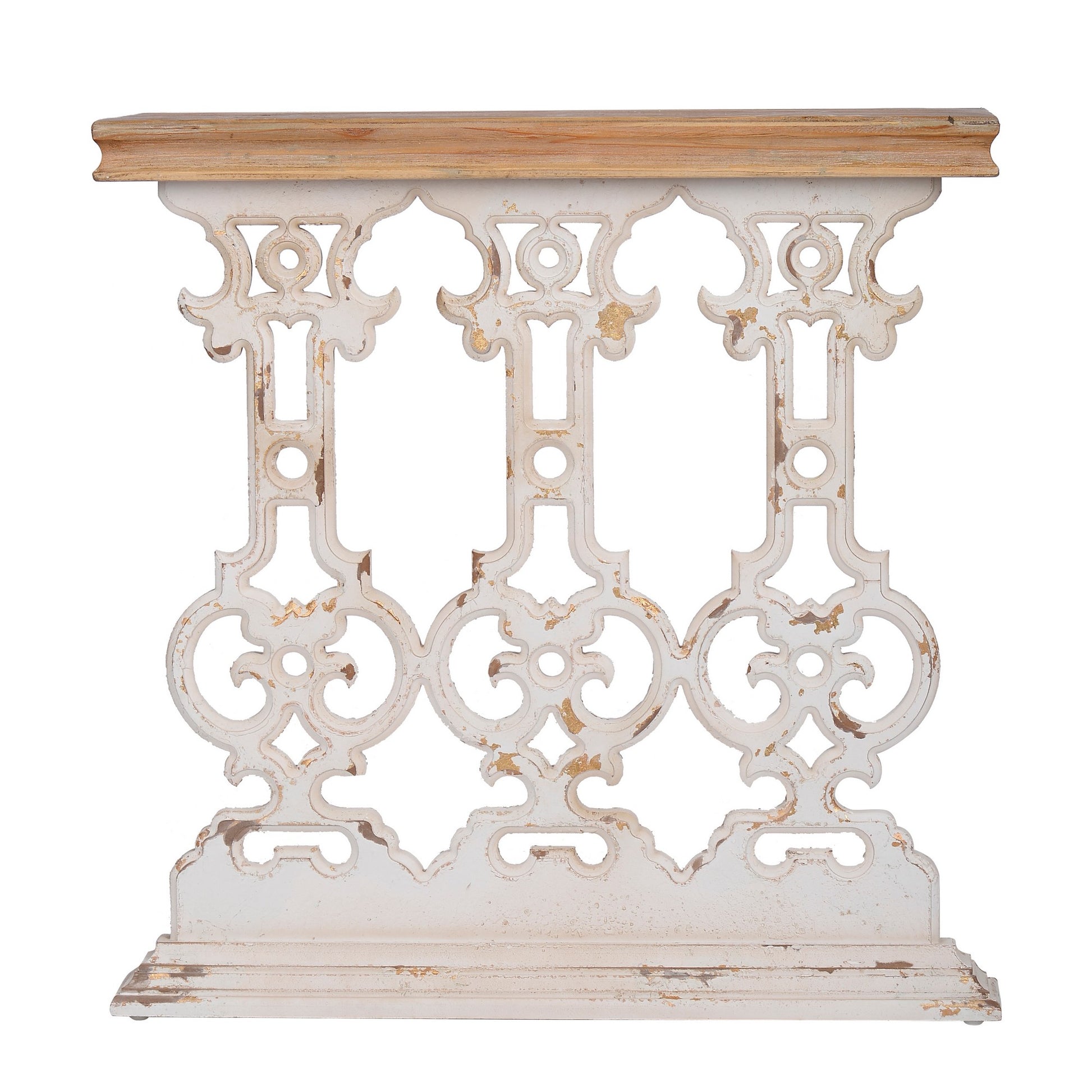 32 Inch Console Table, Fir Wood, Traditional, Scrollwork, Whitewash, Brown — Chic Home-Decor