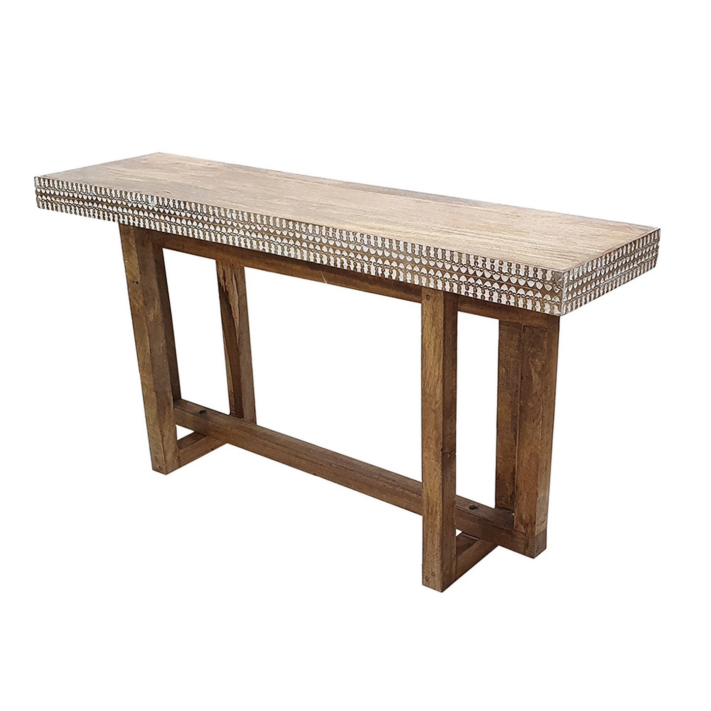 55 Inch Console Sideboard Sofa Table, Hand Carved Wood Apron, Classic Brown — Chic Home-Decor