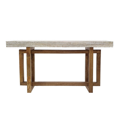 55 Inch Console Sideboard Sofa Table, Hand Carved Wood Apron, Classic Brown