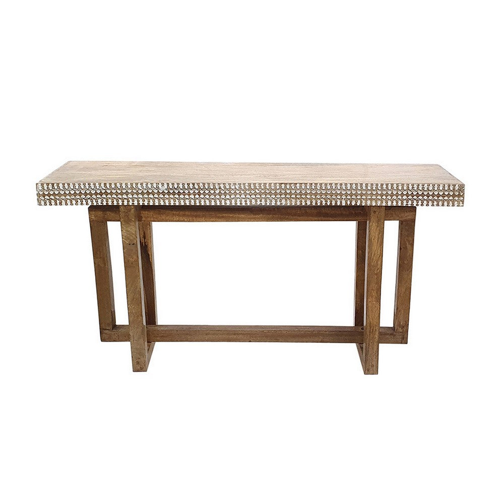 55 Inch Console Sideboard Sofa Table, Hand Carved Wood Apron, Classic Brown