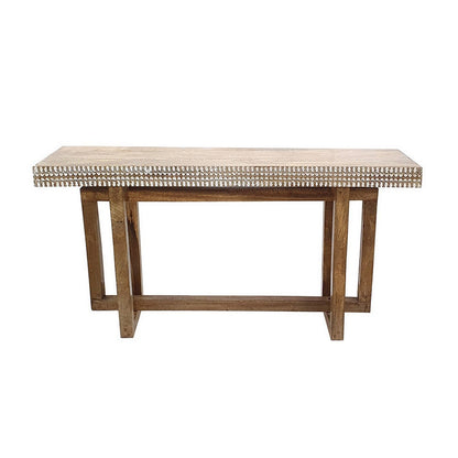 55 Inch Console Sideboard Sofa Table, Hand Carved Wood Apron, Classic Brown