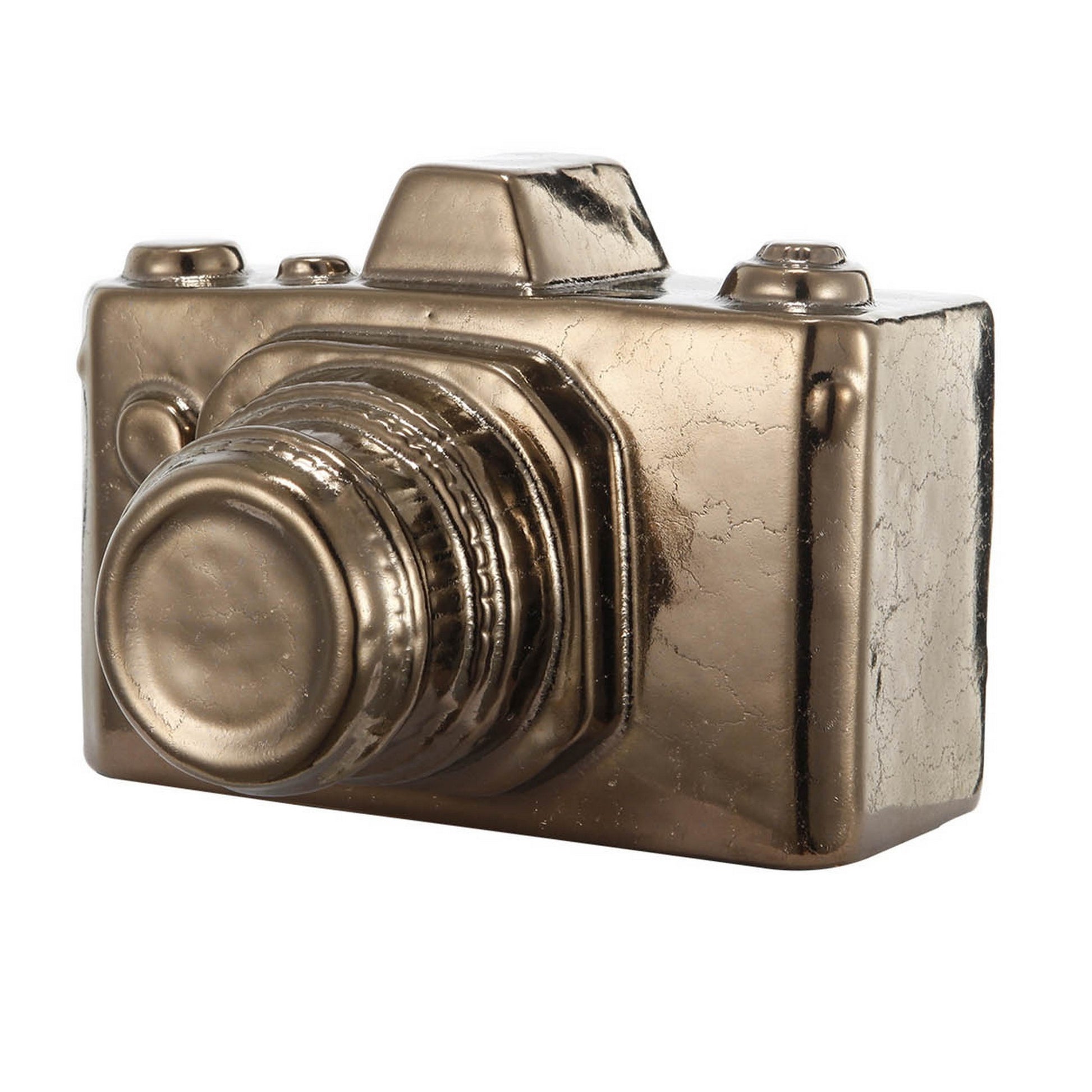 6 Inch Decorative Camera Table Top Accent, Distressed Gold Finish Ceramic — Chic Home-Decor