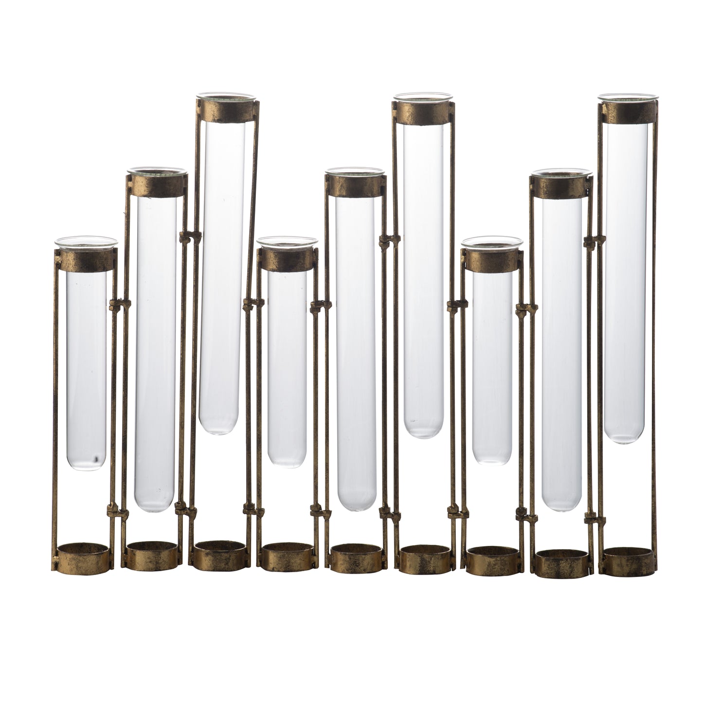 18 Inch 9 Slot Accent Vase, Glass Body Pieces in Iron Frame, Antique Bronze — Chic Home-Decor