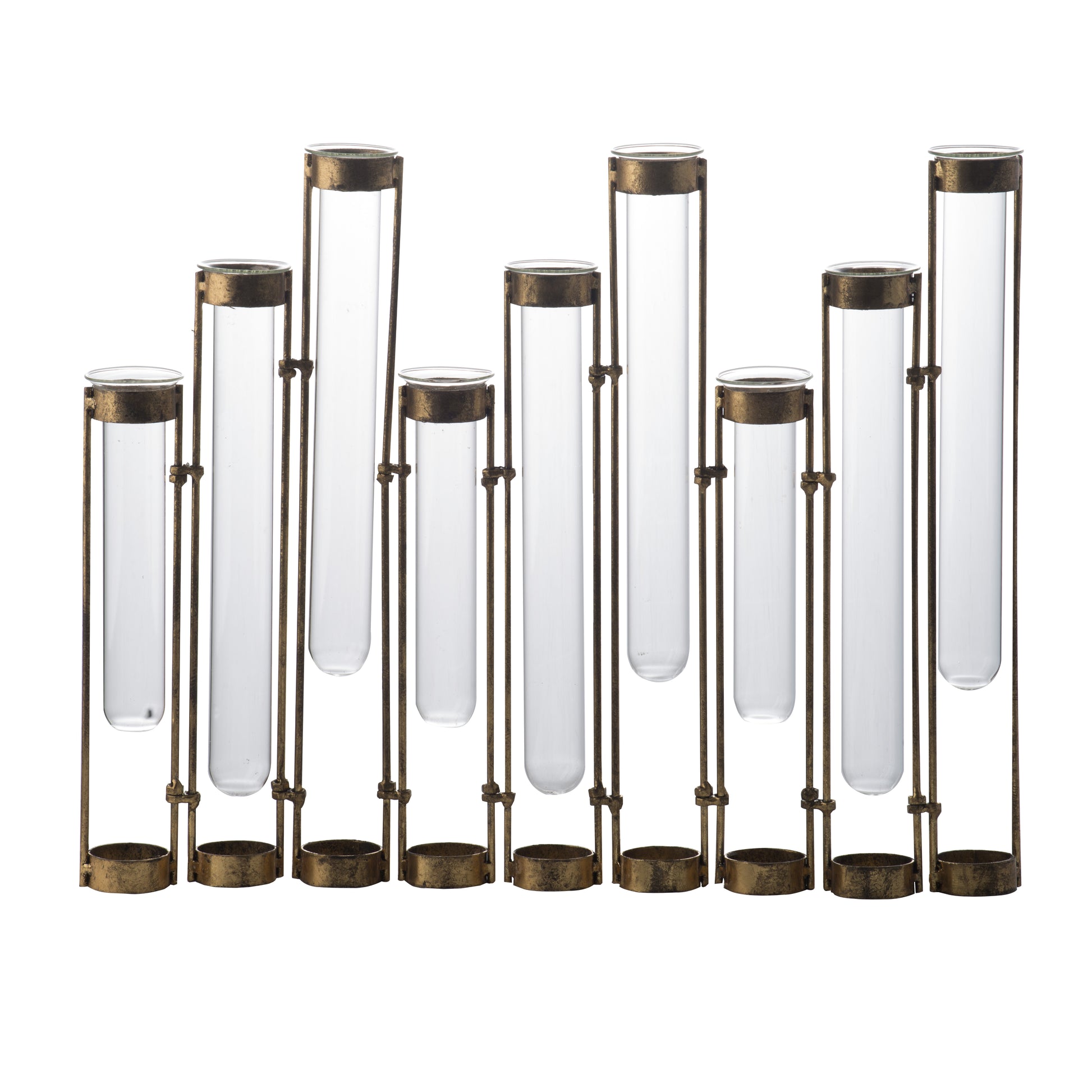 18 Inch 9 Slot Accent Vase, Glass Body Pieces in Iron Frame, Antique Bronze — Chic Home-Decor