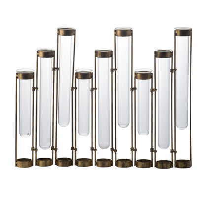 18 Inch 9 Slot Accent Vase, Glass Body Pieces in Iron Frame, Antique Bronze — Chic Home-Decor
