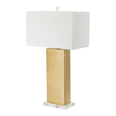 16 Inch Modern Table Lamp, White Rectangular Shade, Acrylic Base, Gold — Chic Home-Decor